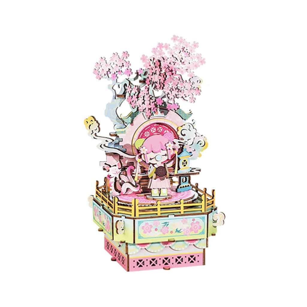 3D Wooden Music Box Puzzle - DIY Hand Crank Musical Gift for Kids, Adults - Christmas & Birthday Present - Cherry Tree Design - Perfect for Home Decor, Relaxation & Creative Play