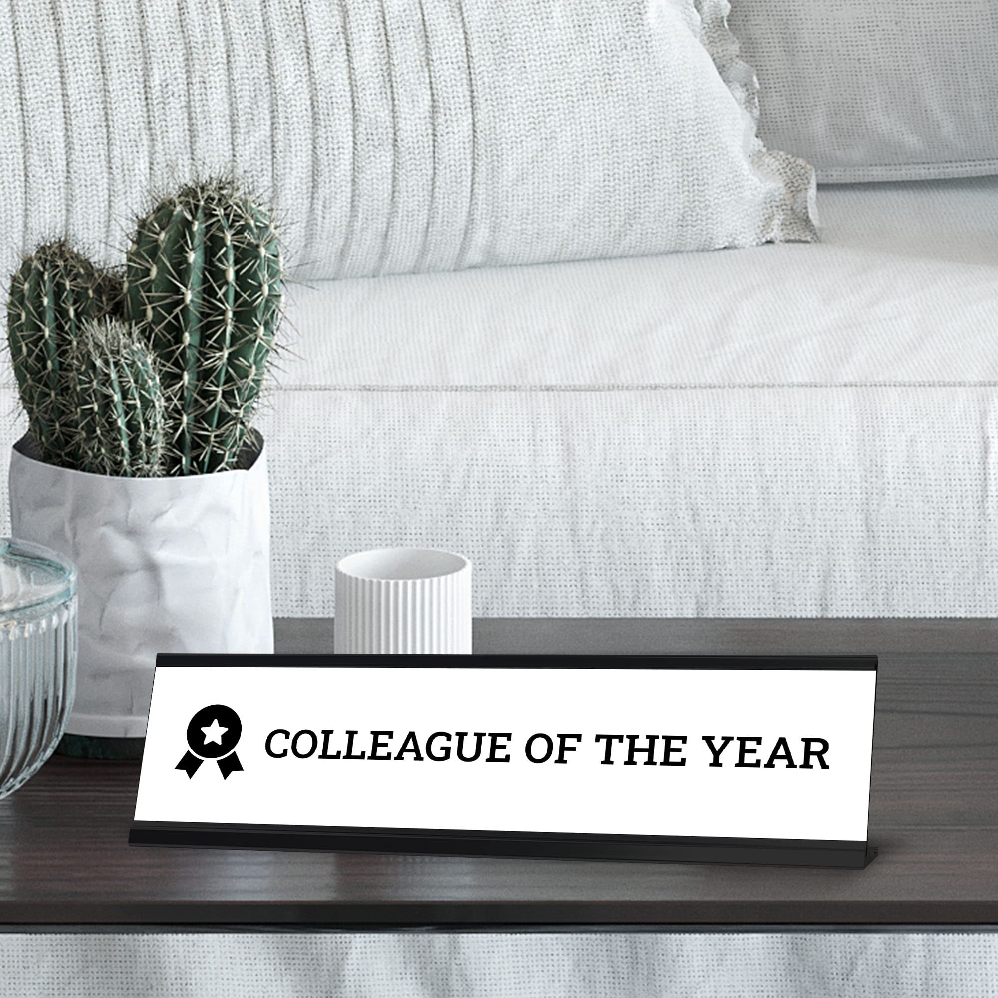Best Colleague of the Year Award - 2x8 Inch Black Frame Desk Sign - Perfect for Office Recognition, Employee Appreciation & Work Anniversary Gifts