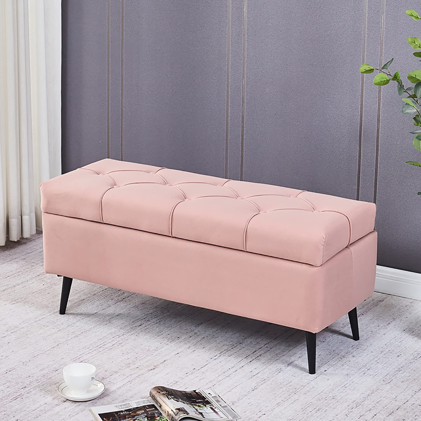 Luxury Tufted Fabric Storage Ottoman Bench with Upholstered Seat - Multi-Functional Shoe Storage, Footrest Stool for Living Room, Bedroom & Entryway - Pink (80x40x45cm/31x16x18inch) - Perfect for Small Space Organization & Home Decor