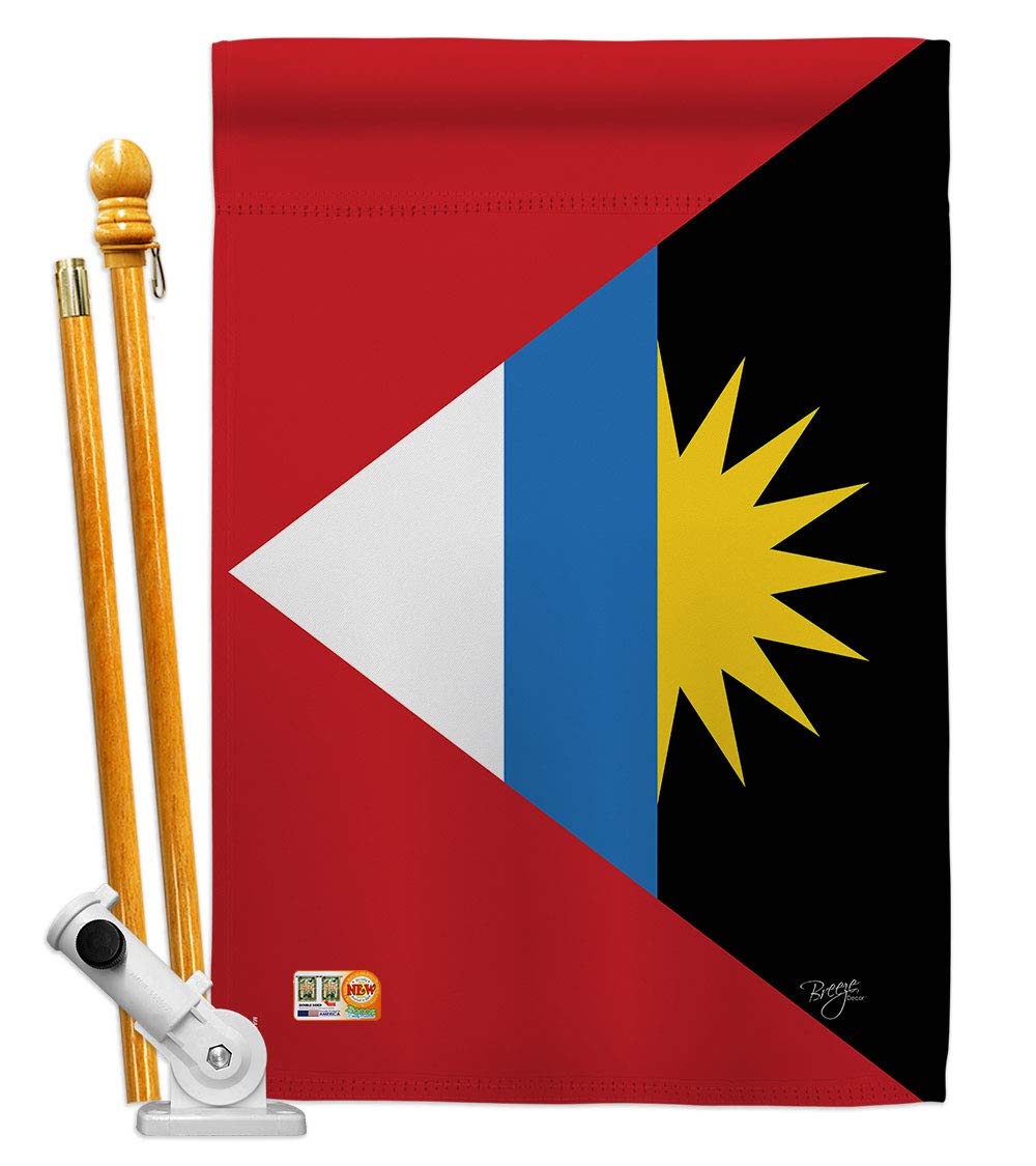 Antigua & Barbuda Flag Set 28x40in w/Pole - Home & Garden Decor
