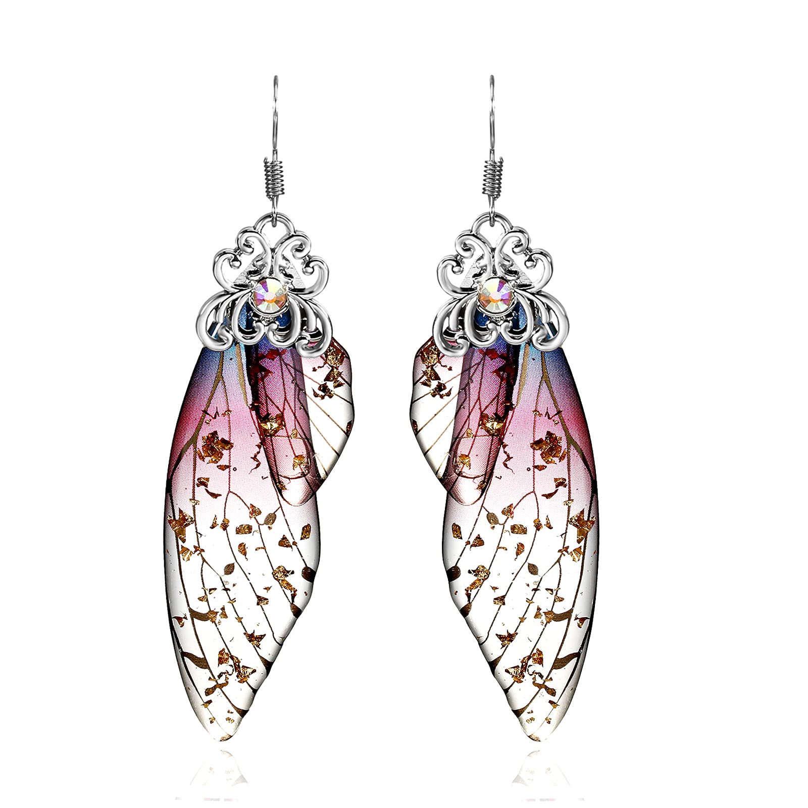 BELLA-Bee Gold Plated Crystal Rhinestone Butterfly Wing Drop Dangle Earrings for Women & Girls - Elegant Wedding Jewelry for Brides, Parties & Special Occasions