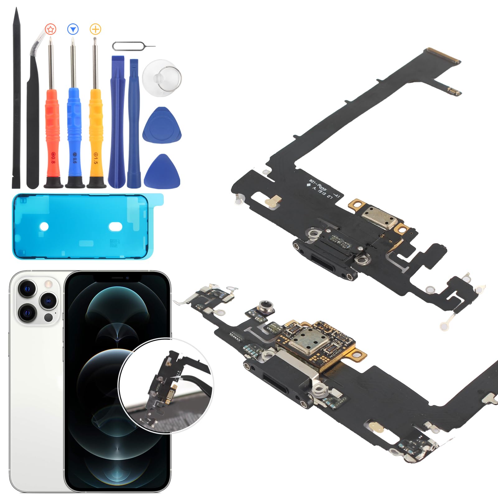 Original iPhone 11 Pro Max Charging Port Replacement - Dock Connector Flex Cable with Tools | Compatible with iPhone 11 Pro Max USB Charging | Durable Dock Board Connector (Black) | Perfect for Home, Office & Travel Charging Needs
