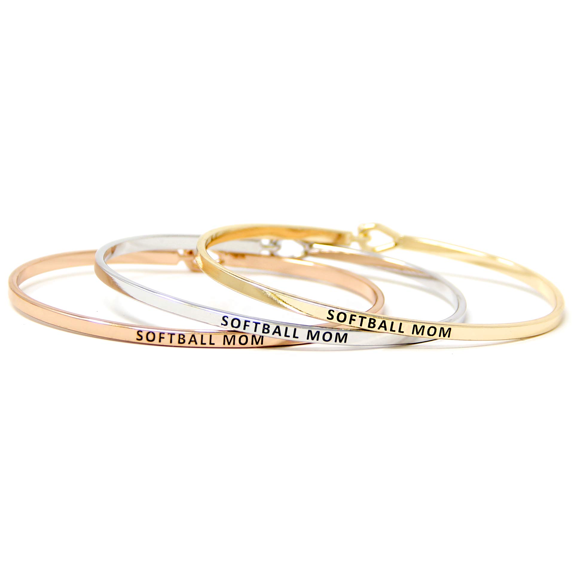 Mom Inspirational Message Engraved Thin Bangle Hook Bracelet - Perfect Gift for Mother's Day, Birthday & Special Occasions