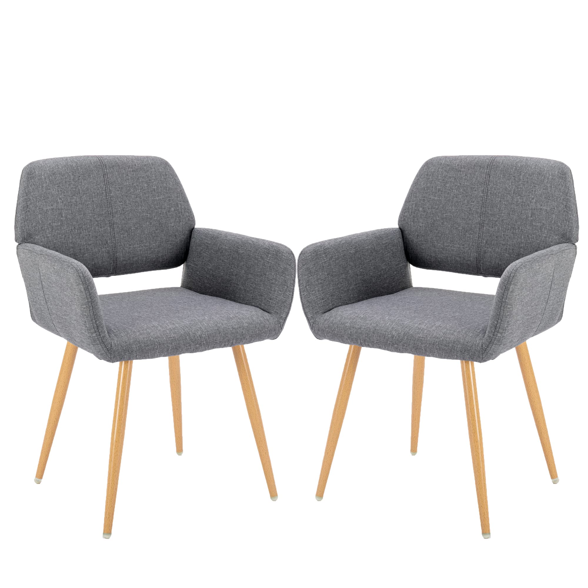 Modern Upholstered Fabric Dining Chairs Set of 2 with Metal Legs - Grey Accent Armchairs for Kitchen, Dining Room, Guest Bedroom | Comfortable Small Armchairs for Leisure & Entertaining | Perfect for Family Meals, Dinner Parties & Cozy Reading Nooks