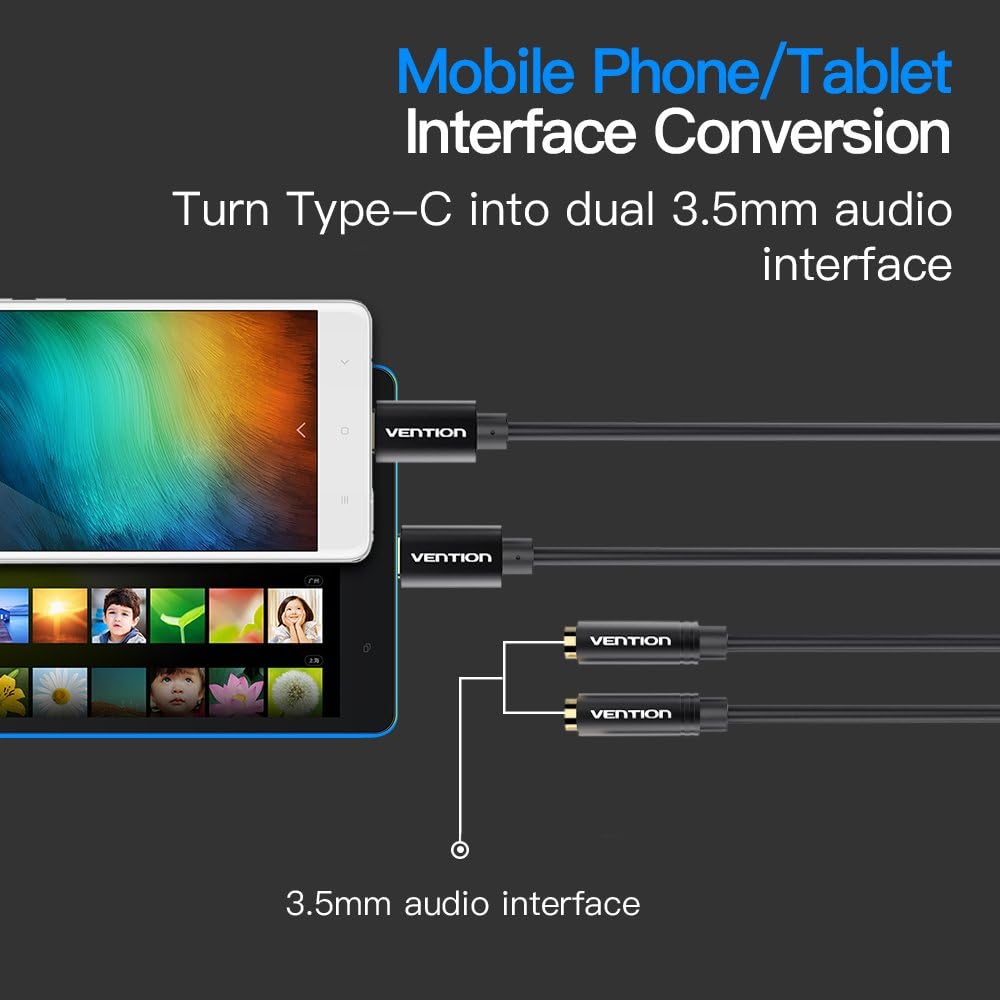 VENTION USB C to Dual 3.5mm Headphone Jack Audio Splitter Adapter - Compatible with iPhone 15 Pro Max/15 Pro/15 Plus, iPad Pro, Samsung Galaxy S24/S23/S22 Ultra - Share Music with Friends on Flights, Road Trips or Study Sessions