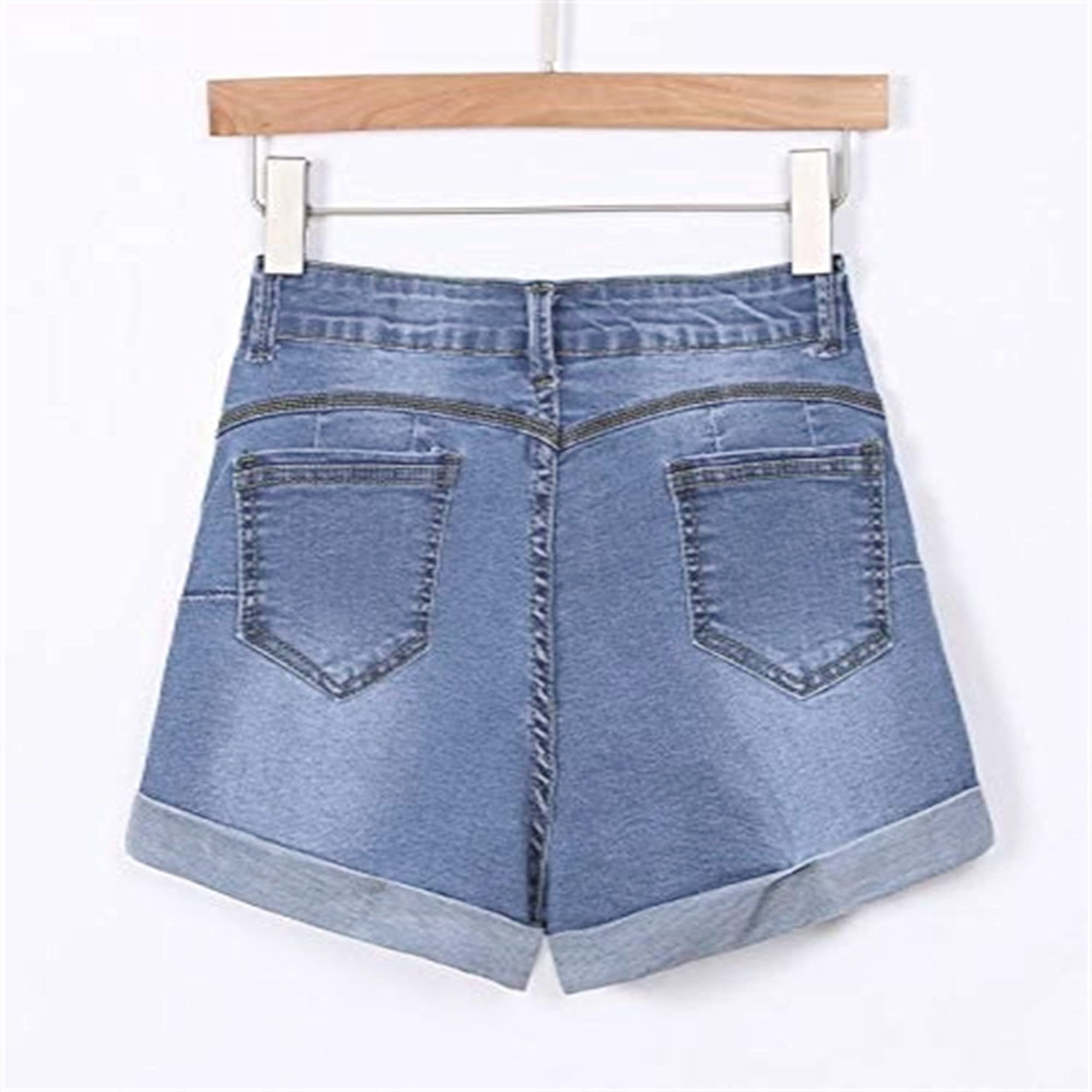 **Women's Low Waist Ripped Denim Shorts - Light Blue Distressed Rolled Hem Jean Shorts for Casual Wear | X-Large | Perfect for Summer Outfits, Beach Trips & Street Style**