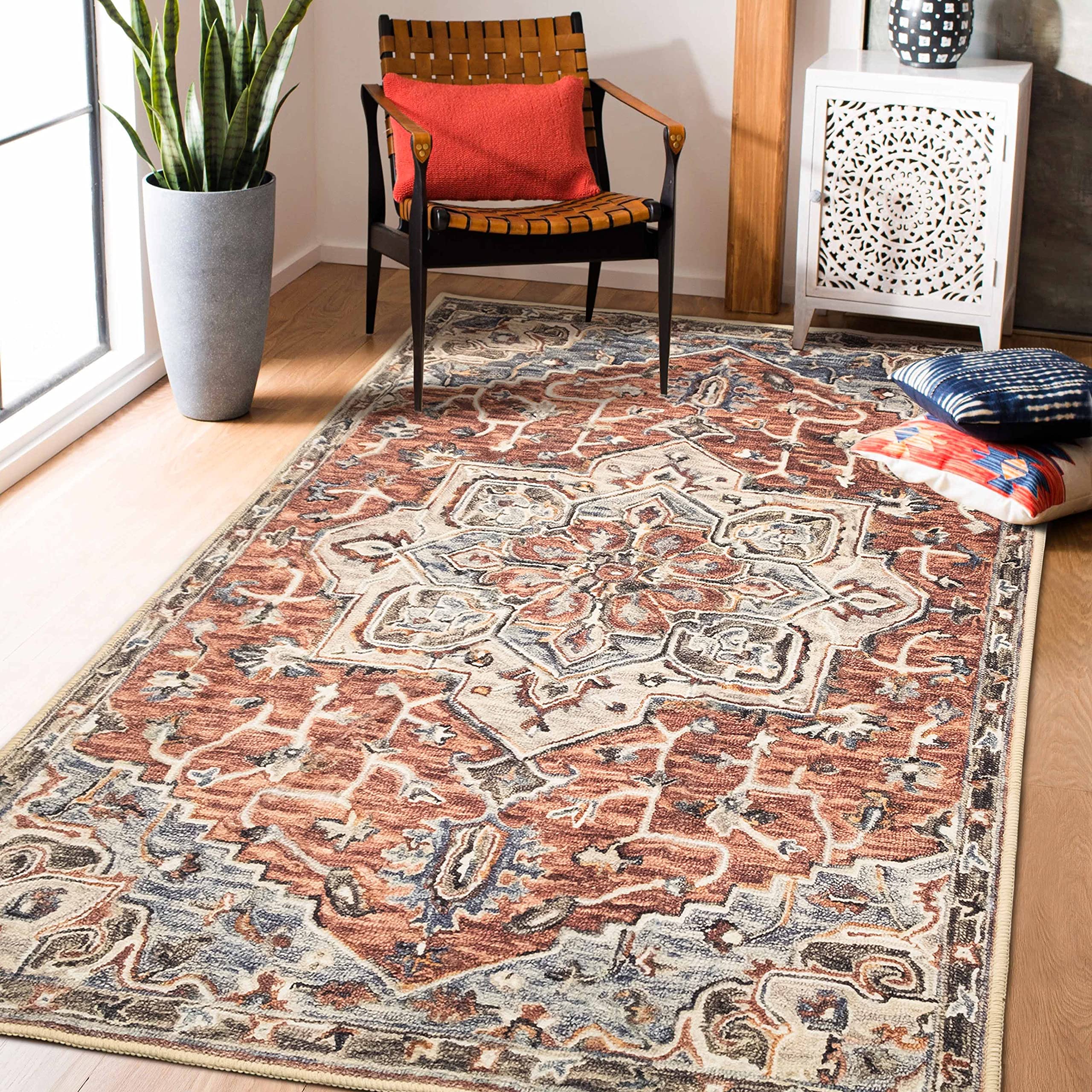 RORA Machine Washable Vintage Boho Runner Rug 3x5 - Non-Slip Area Rug for Entryway, Kitchen, Living Room & Bedroom | Perfect for High-Traffic Hallways & Cozy Home Decor