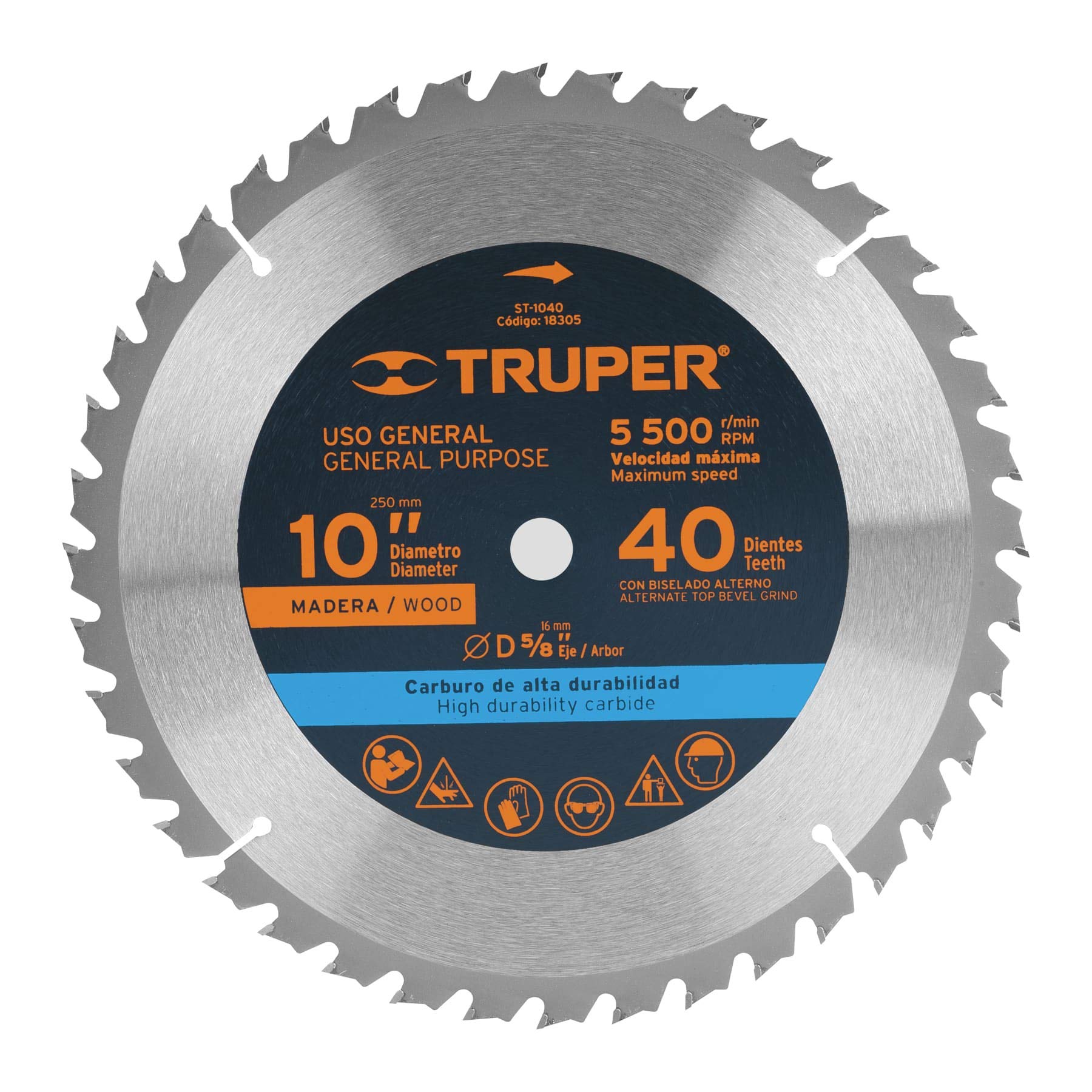 TRUPER ST-1040 10-Inch 40-Tooth Wood Cutting Saw Blade with 5/8-Inch Arbor - Perfect for Table Saws, Miter Saws & Circular Saws for Woodworking Projects