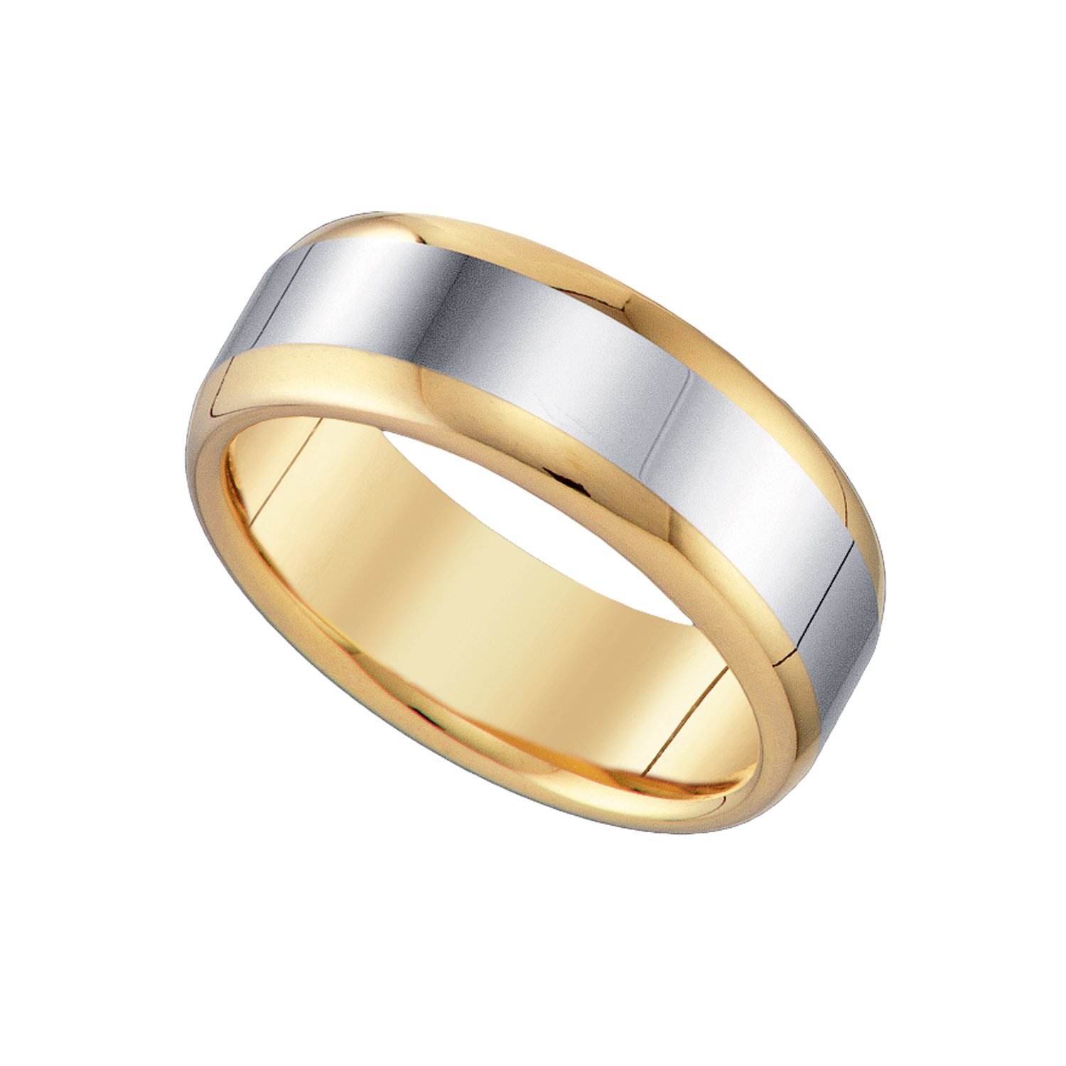 Tungsten Gold-Tone Comfort-Fit 8mm Men's Wedding Band with Silver-Tone Center - Sizes 7-14 | Durable & Scratch-Resistant Ring for Weddings, Anniversaries & Everyday Wear