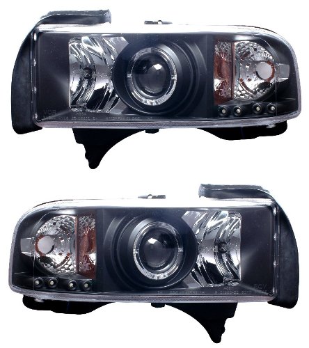 Dodge Ram 94-01 Projector Headlights - Halo Black Clear Amber LED Lights - Upgrade for Night Driving & Off-Road Adventures