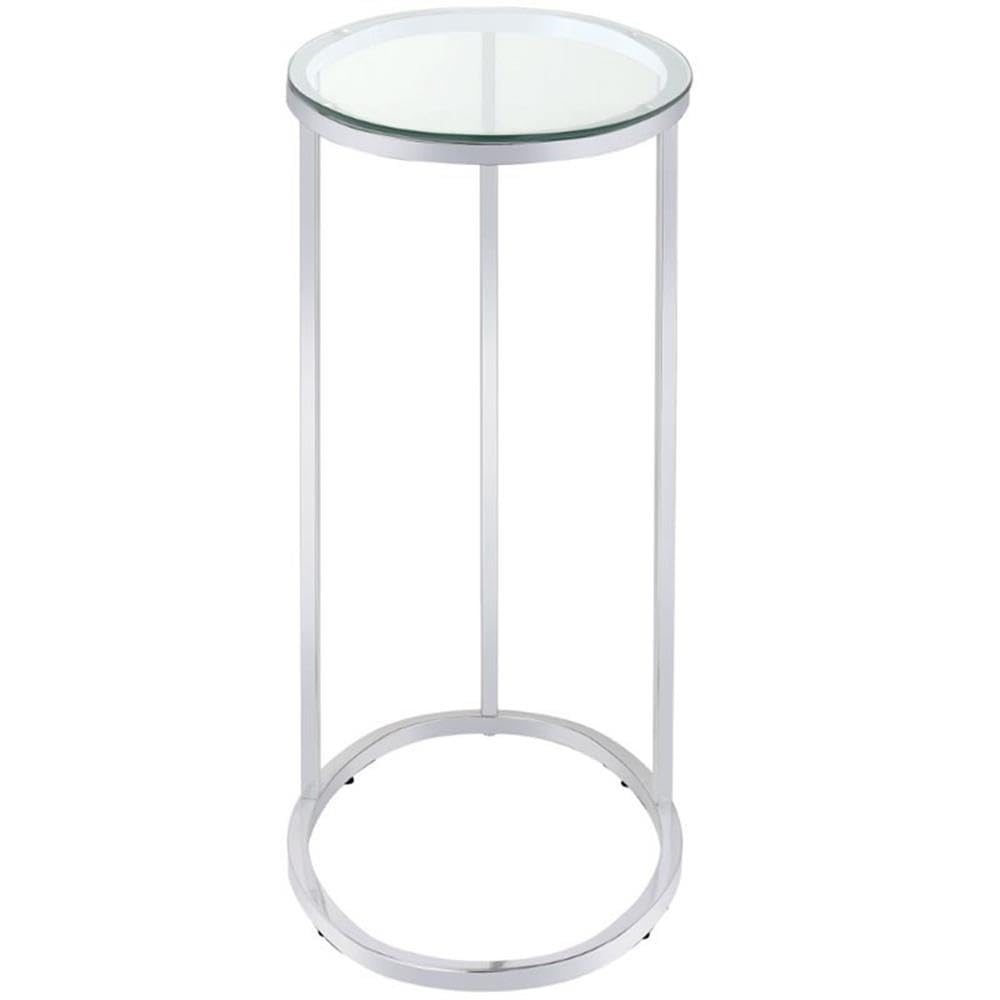 BOWERY HILL Oval End Table with Glass Top & Chrome Metal Base - C-Shape Design Fits Under Sofa - Modern Accent Table for Living Room, Bedroom & Office Use