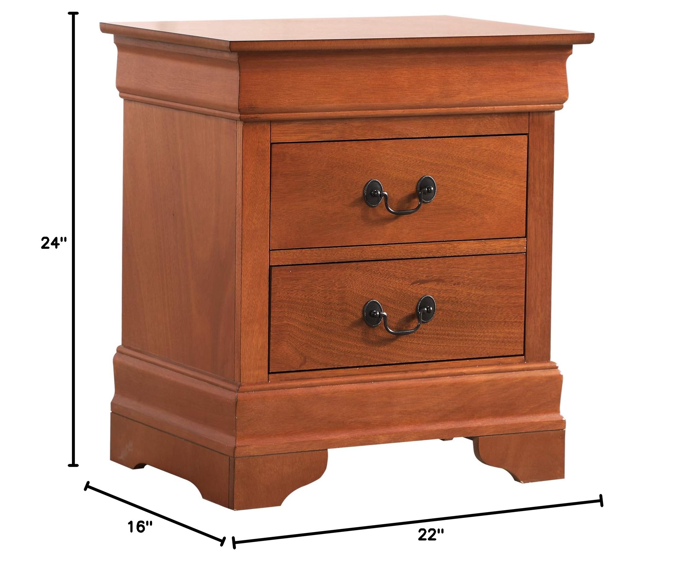 Glory Furniture Louis Phillipe 2-Drawer Oak Nightstand - Bedside Table for Bedroom, Living Room & Guest Room
