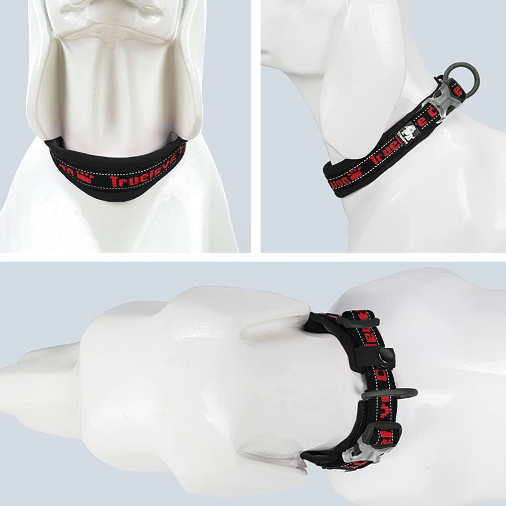 Reflective Neoprene Padded Dog Collar - Adjustable Nylon Pet Collar for Medium & Large Dogs - Soft & Comfortable Puppy Collar in Black & Red (XXL) - Perfect for Night Walks & Outdoor Adventures