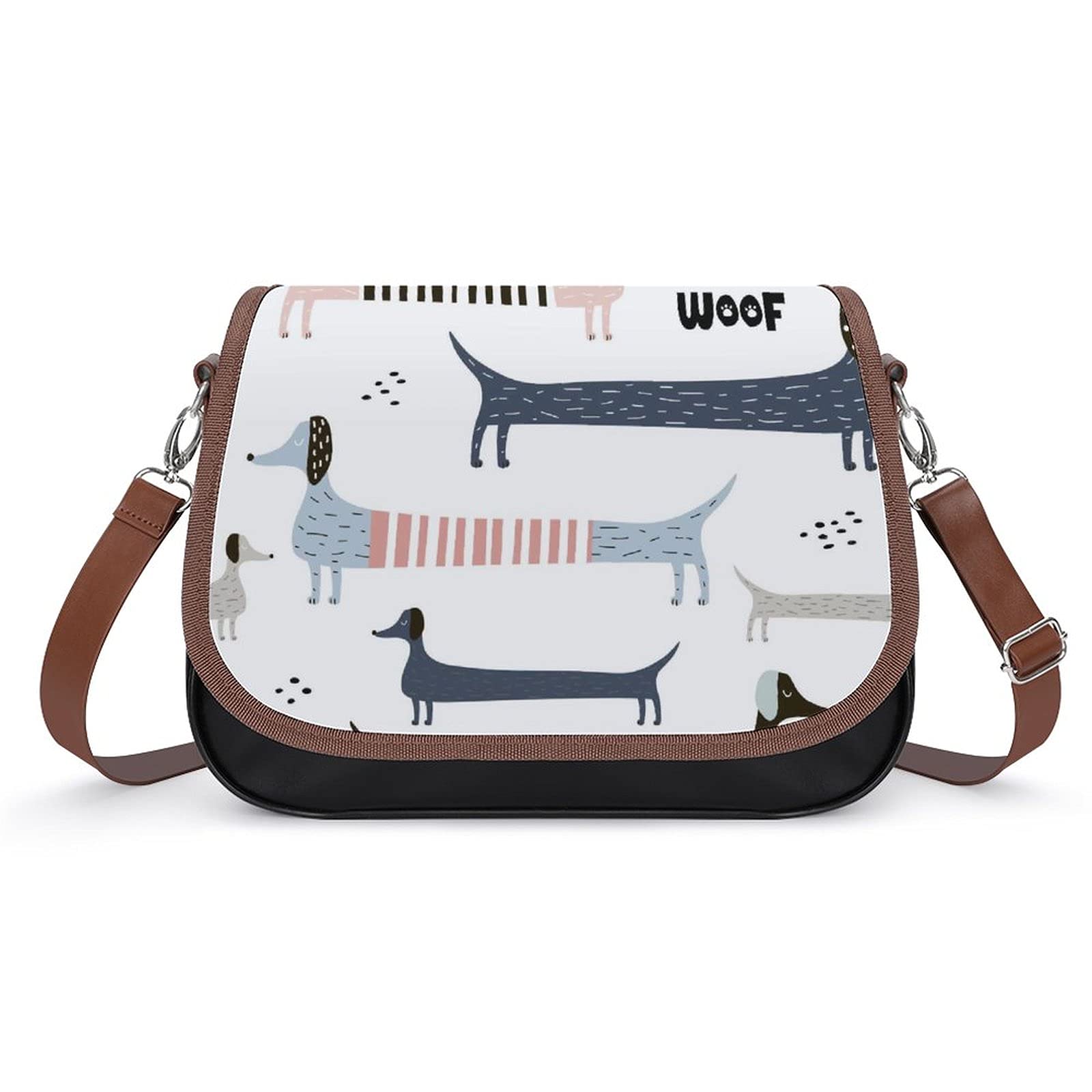 Stylish Scandinavian Dachshund Print Women's Crossbody Bag - Waterproof Leather Satchel Handbag & Messenger Purse for Ladies | Perfect for Work, Travel & Daily Use
