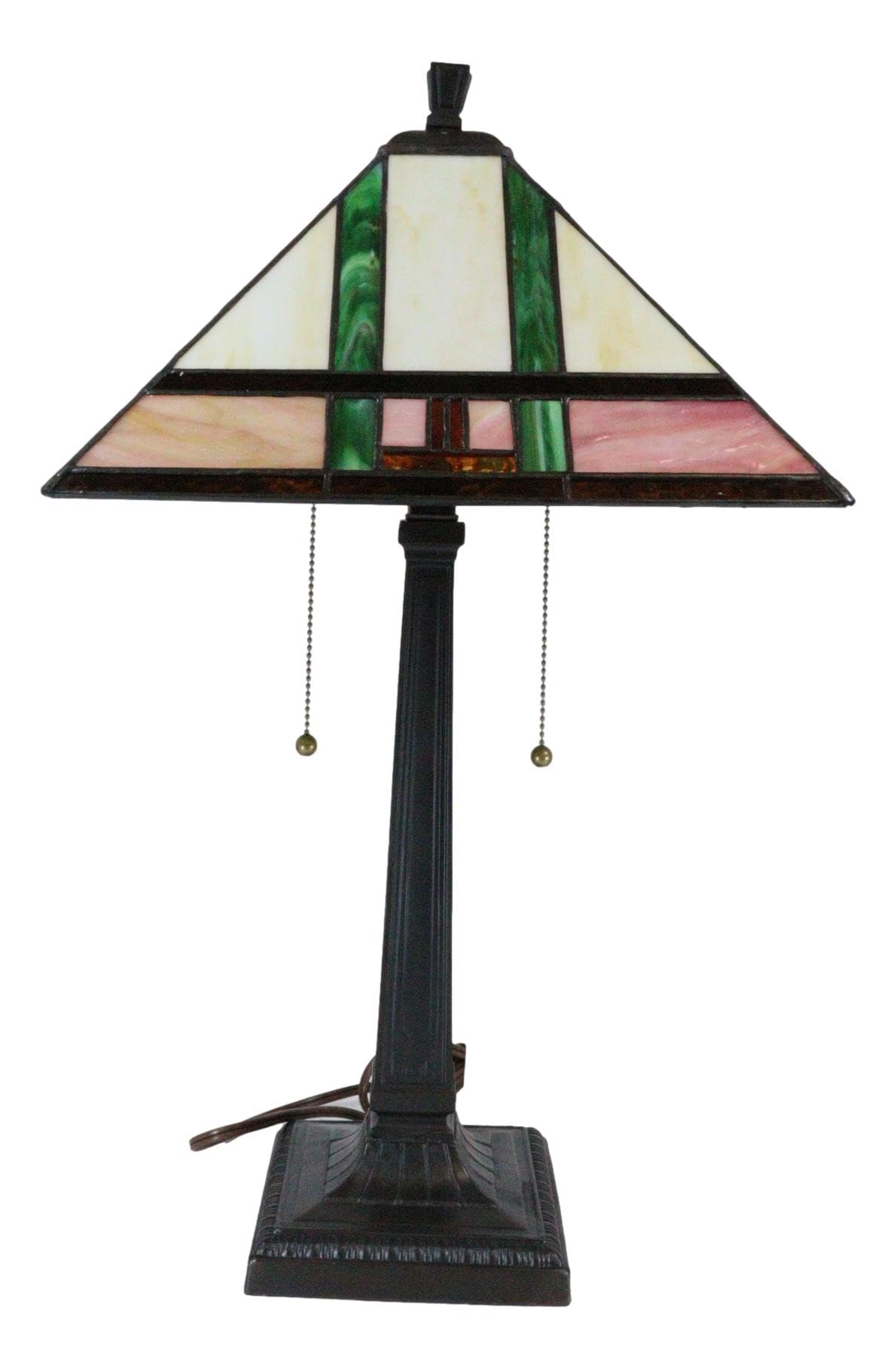 Frank Lloyd Wright Inspired Mission Style Pyramid Glass Shade Table Lamp with Wood Base - 24.5