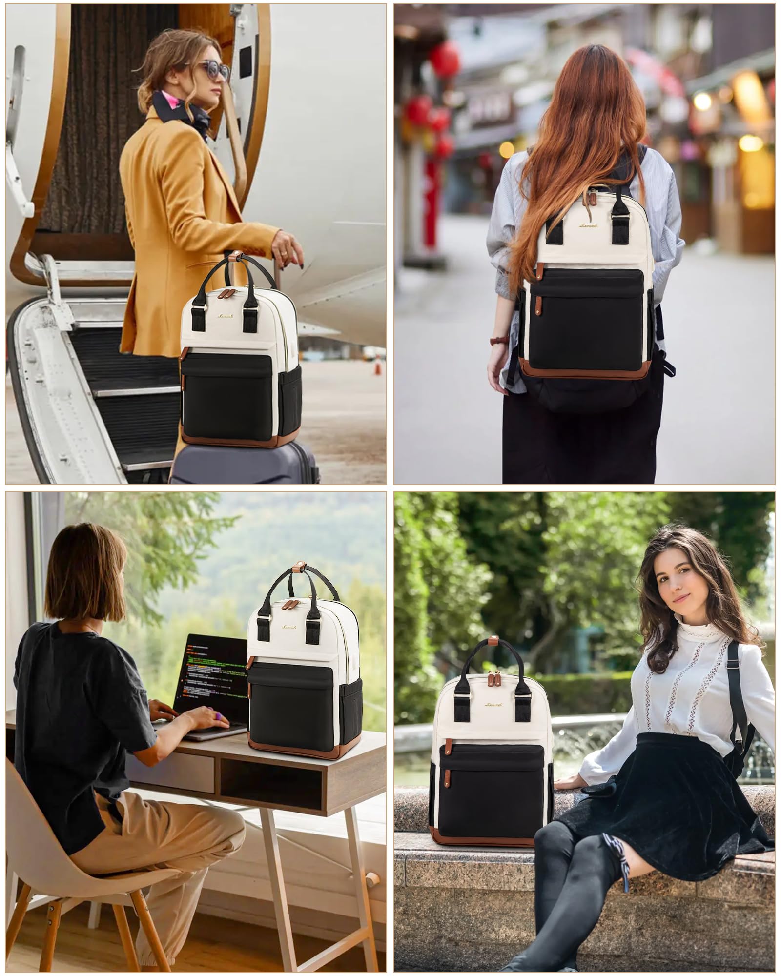 LOVEVOOK Women's 15.6 Inch Laptop Backpack - Waterproof Anti-Theft Travel Backpack for Work, Office, School & University - Stylish Computer Bag for Commuting, Business Trips & Daily Use - Black