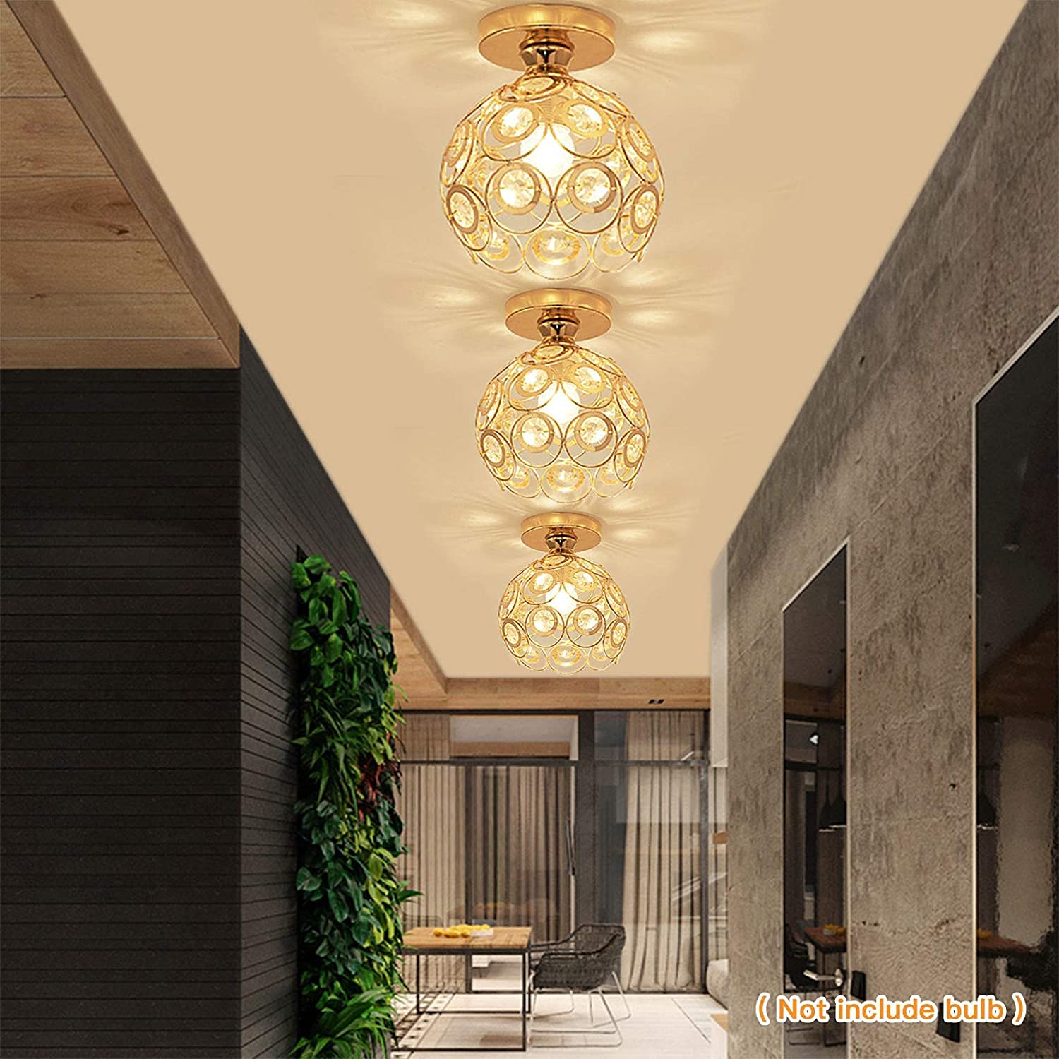 Gold Mini Chandelier Light Fixture - Crystal Ceiling Light with Semi Flush Mount | Handmade Metal Small Chandelier Lamp for Hallway, Foyer, Entryway & Closet | Perfect for Indoor Lighting & Home Decor