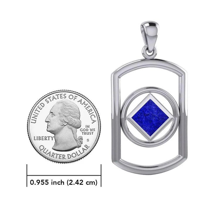 Rectangle Silver Pendant with Inlaid NA Recovery Symbol - Elegant Jewelry for Addiction Recovery & Spiritual Healing - Perfect for Gifts, Meetings & Daily Wear
