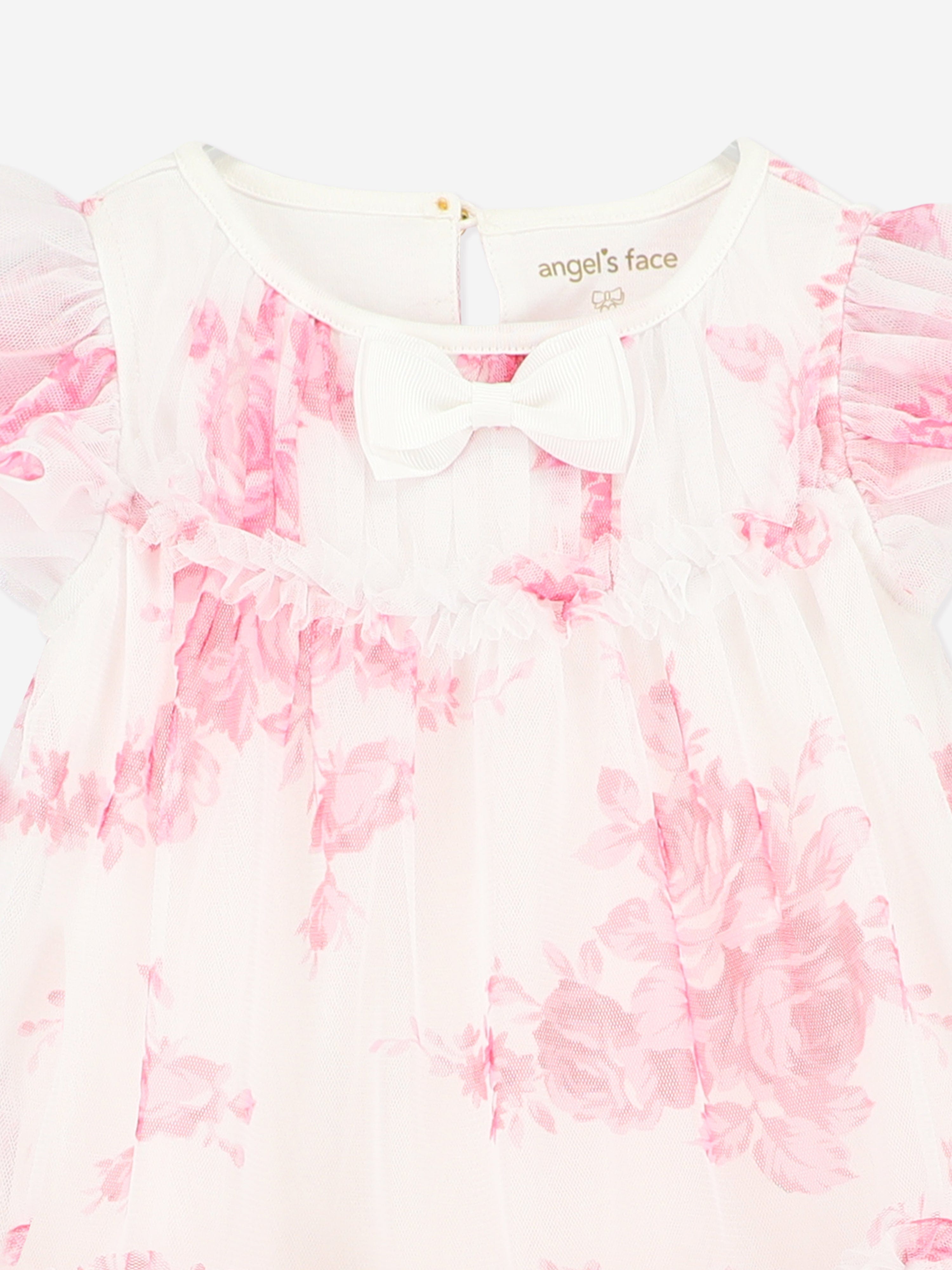 Pink Baby Girls Rosebud Roses Tulle Dress - Elegant Flower Princess Outfit for Birthday Party, Photo Shoot & Special Occasions