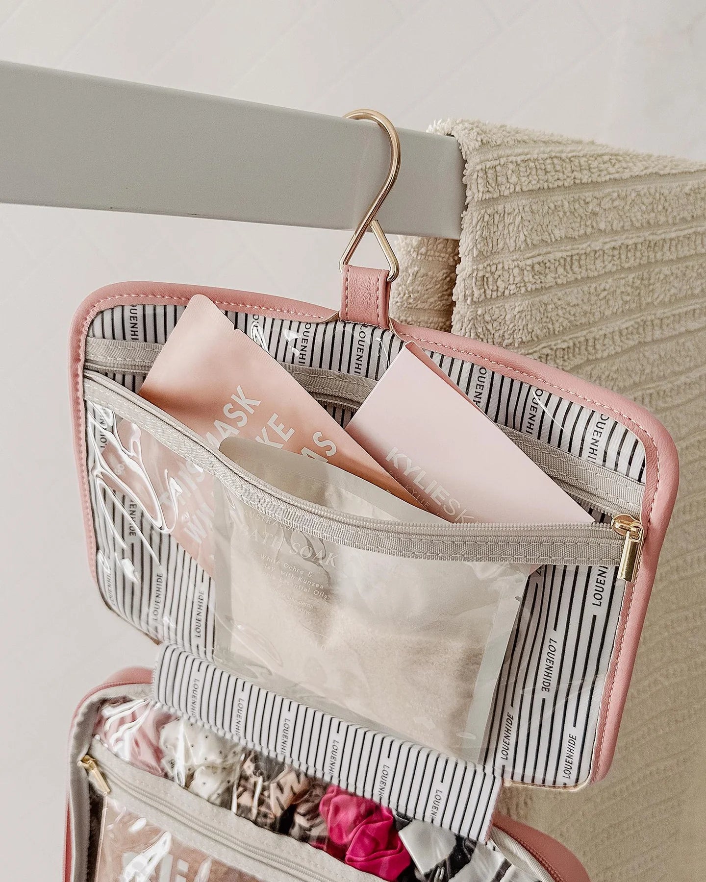 Louenhide Pale Pink Maggie Cosmetic Case - Travel Makeup Bag for Women, Perfect for Organizing Beauty Essentials On-the-Go