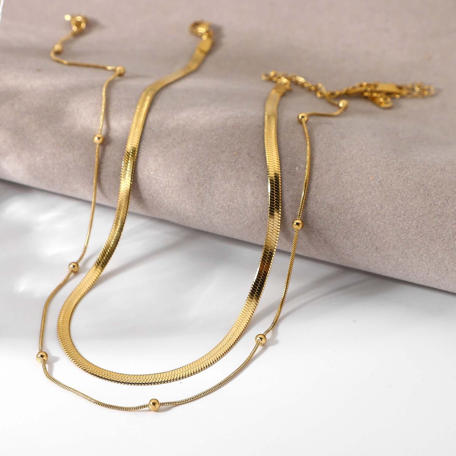 18K Gold Herringbone Chain Choker Necklace for Women - Layered Elegant Minimalist Jewelry Gift for Her | Perfect for Date Night, Wedding & Special Occasions | JDN627