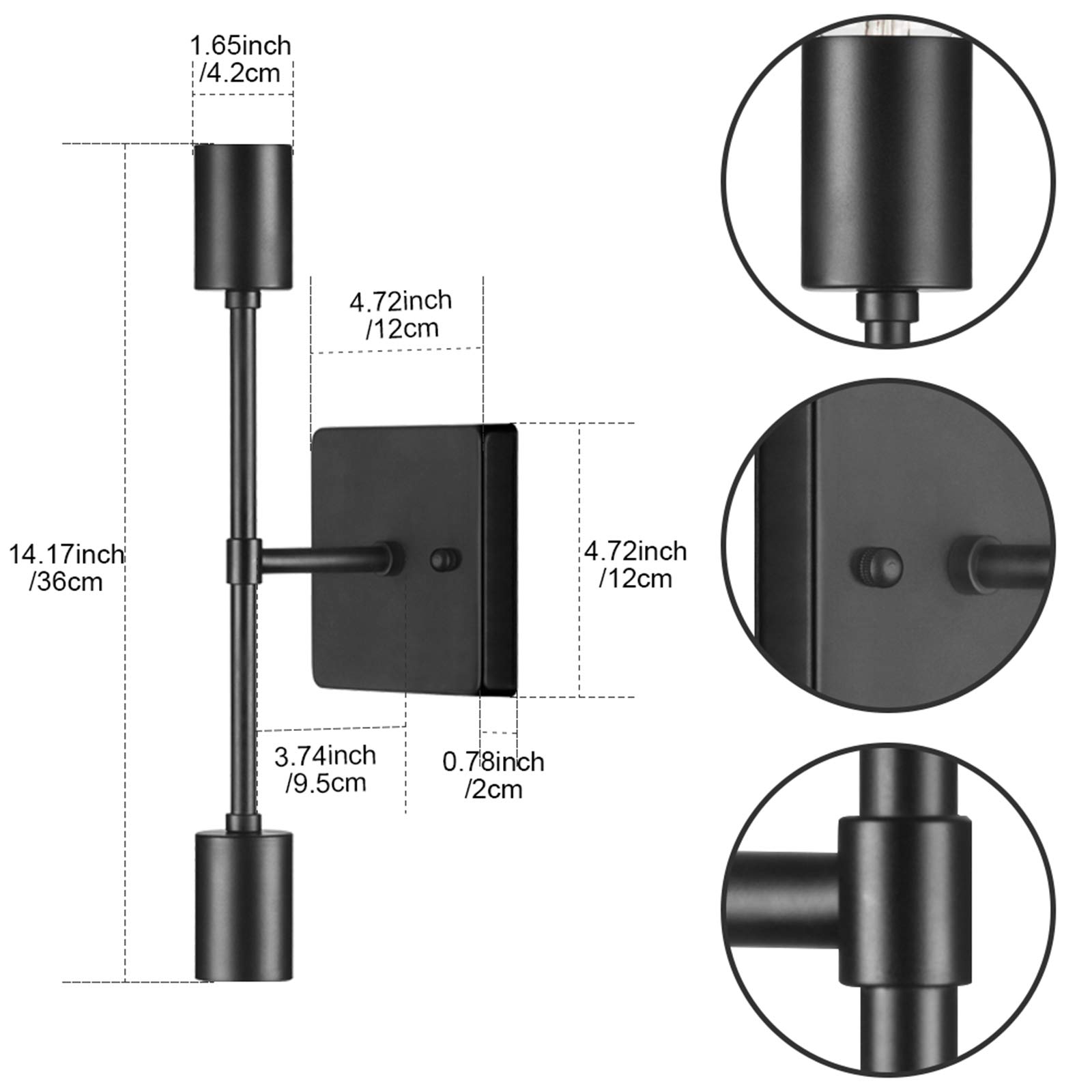 Modern Industrial Wall Sconce - 2-Light Black Wall Lamp with E26 Bulb Sockets - Vintage Style Lighting Fixture for Living Room, Bedroom, or Hallway