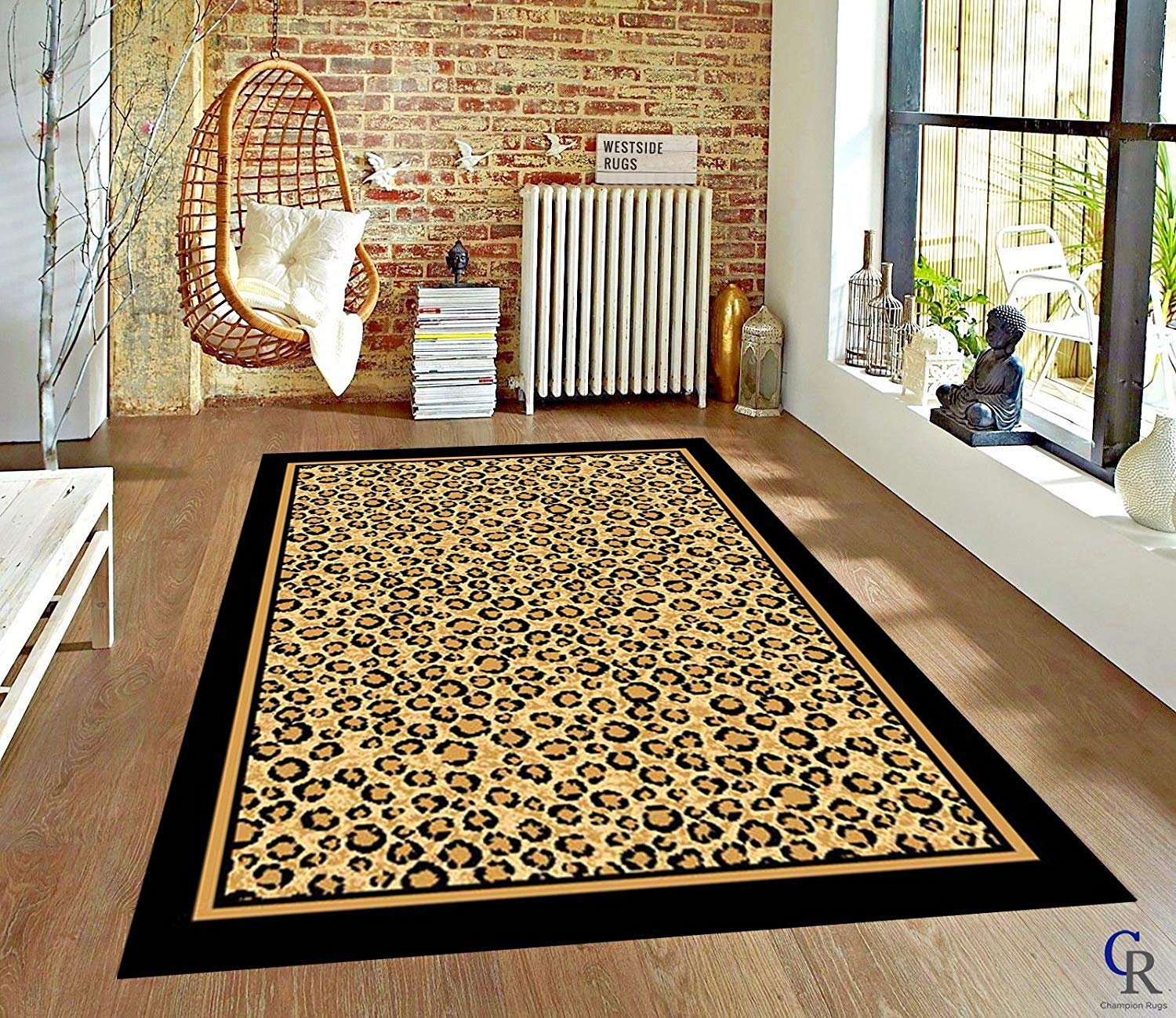 Premium Solid Leopard Print Area Rug with African Border - 2' x 3' Soft Floor Carpet for Living Room, Bedroom, or Office Decor