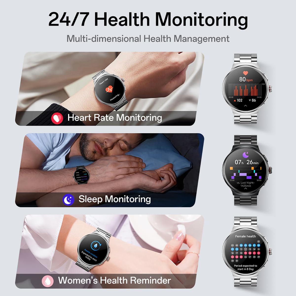 Prime3 Upgraded Stainless Steel Smart Watch for Men - 1.43'' AMOLED Display, Bluetooth 5.3, 100+ Sports Modes Fitness Tracker, IP68 Waterproof, Heart Rate & SpO2 Monitor, Compatible with Android & iOS | Perfect for Workouts, Running, Swimming & Daily Health Tracking