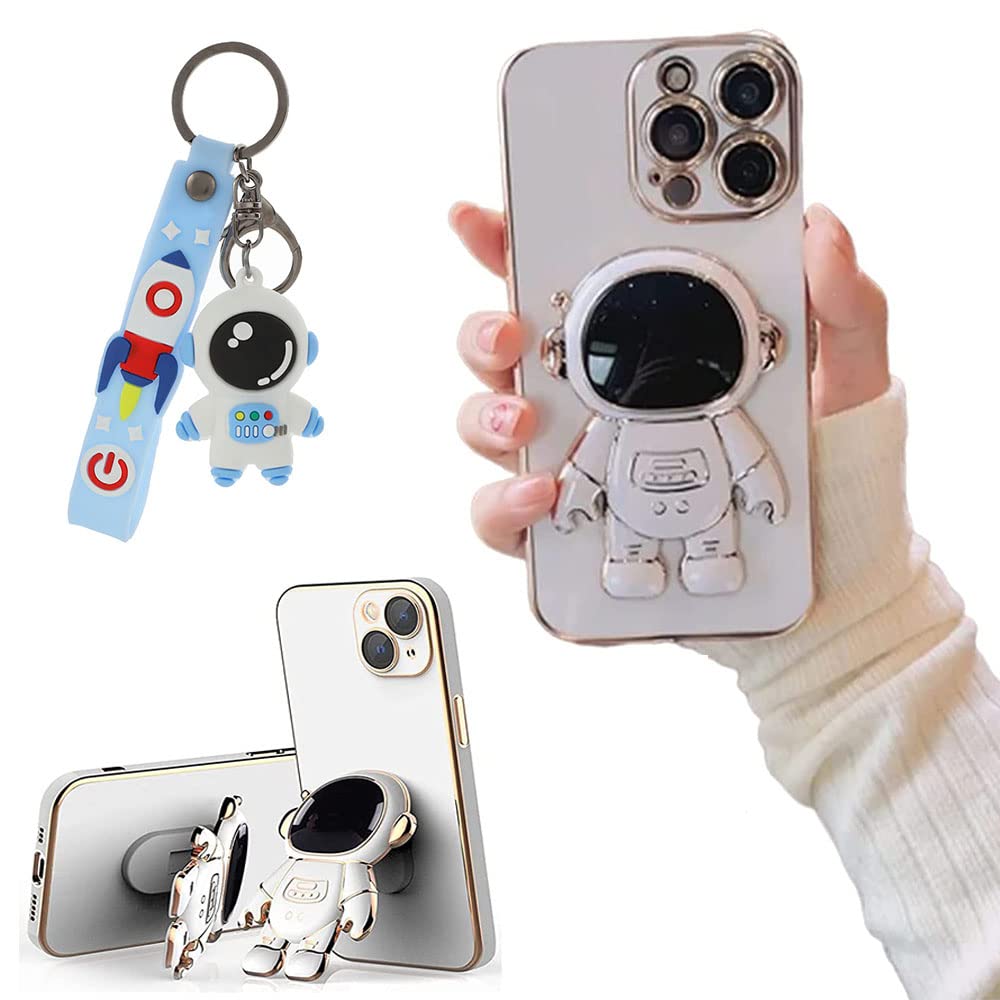 6D Plating Astronaut Hidden Stand Phone Case for iPhone 11 - 2022 Premium Electroplated Shockproof Cover with Kickstand (White) - Perfect for Space Enthusiasts & Everyday Protection