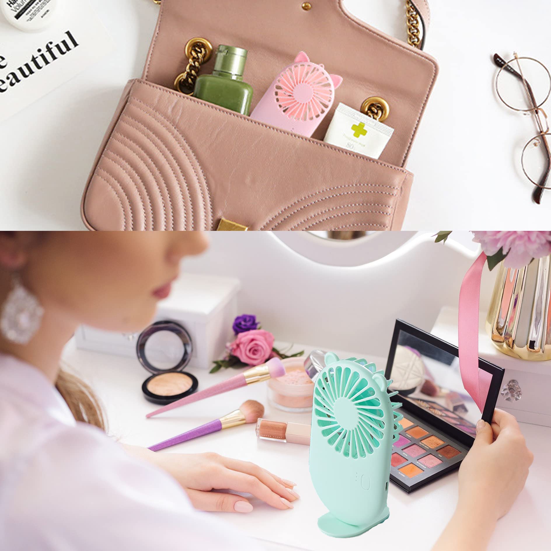 4 Pack Mini Handheld Fan - USB Rechargeable Portable Personal Fan with 3 Speeds, Pocket-Sized Cooling Fan for Women & Men - Perfect for Outdoor, Office, Travel, Makeup & Eyelash Extensions