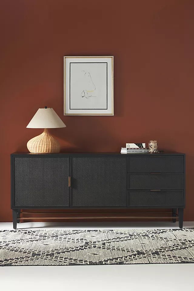 Handmade Wallace Cane Sideboard - Solid Wood Buffet Table with Storage | Vintage Style Dining Room Furniture for Living Room, Entryway & Hallway Decor