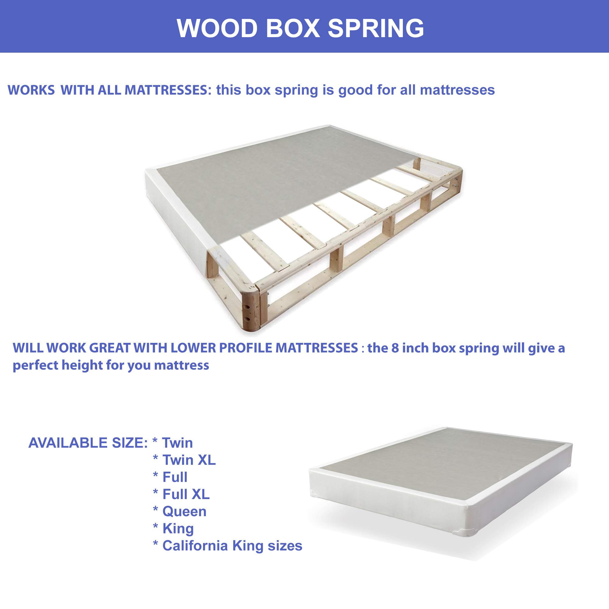 Fully Assembled Low Profile Wood Box Spring Foundation for Mattress Set - 75