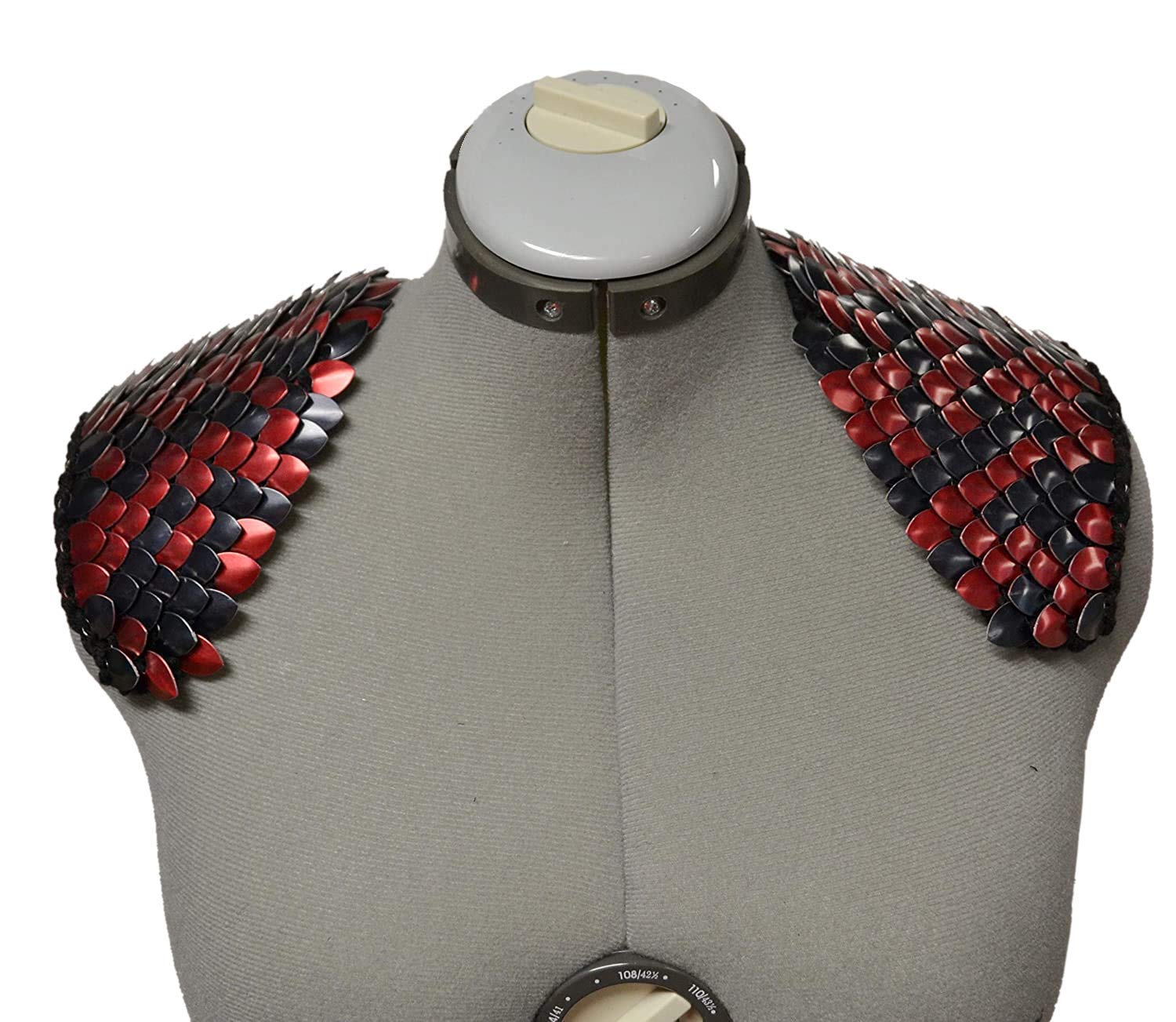Black and Red Knitted Dragonhide Scalemail Armor Pauldrons - Fantasy Cosplay, LARP, Medieval Costume, Renaissance Faire Accessories