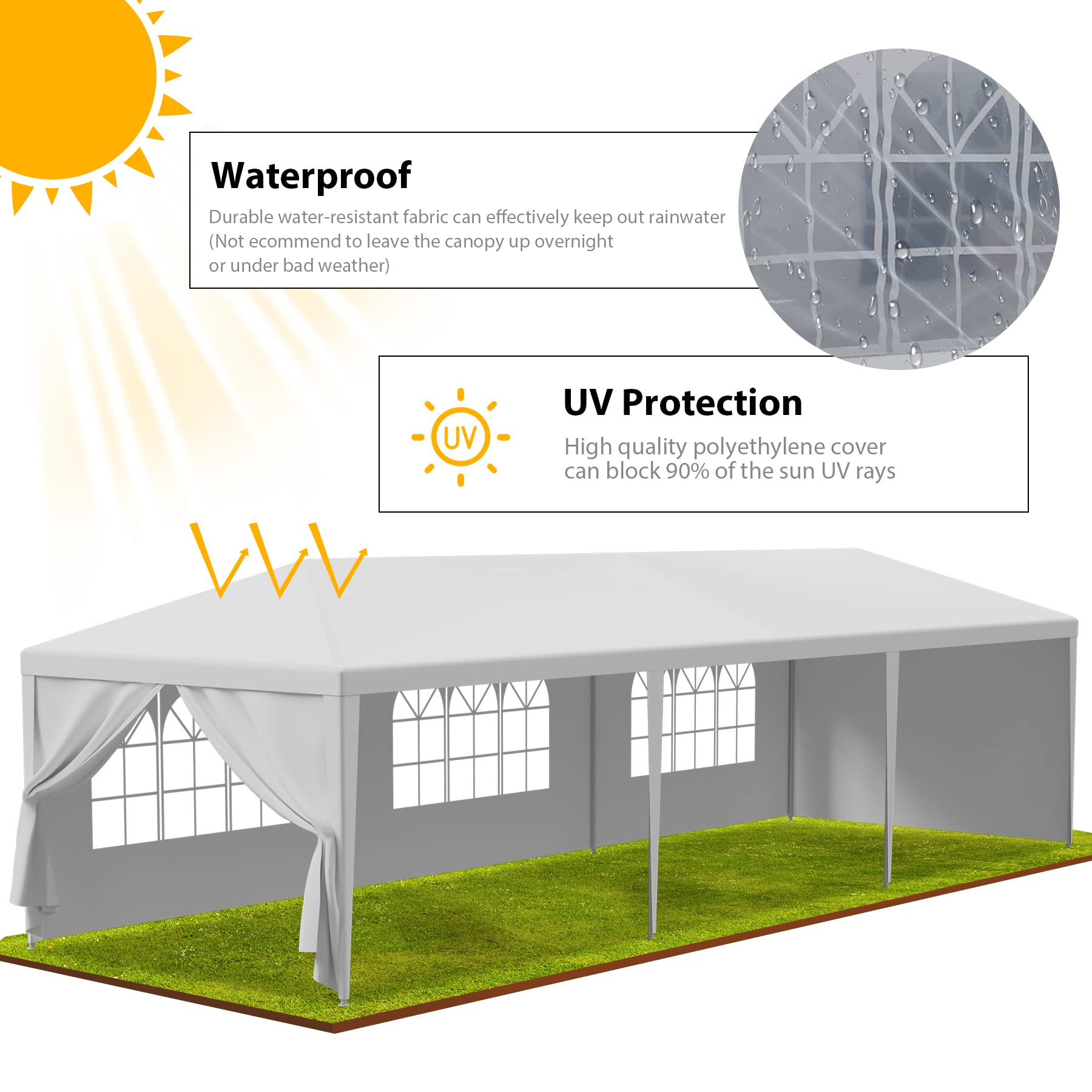 10x30 Heavy Duty Waterproof Party Tent - Outdoor Wedding Canopy with Removable Sidewalls - White Gazebo Shelter for BBQ, Events & Parties - Perfect for Backyard Gatherings, Festivals & Commercial Use
