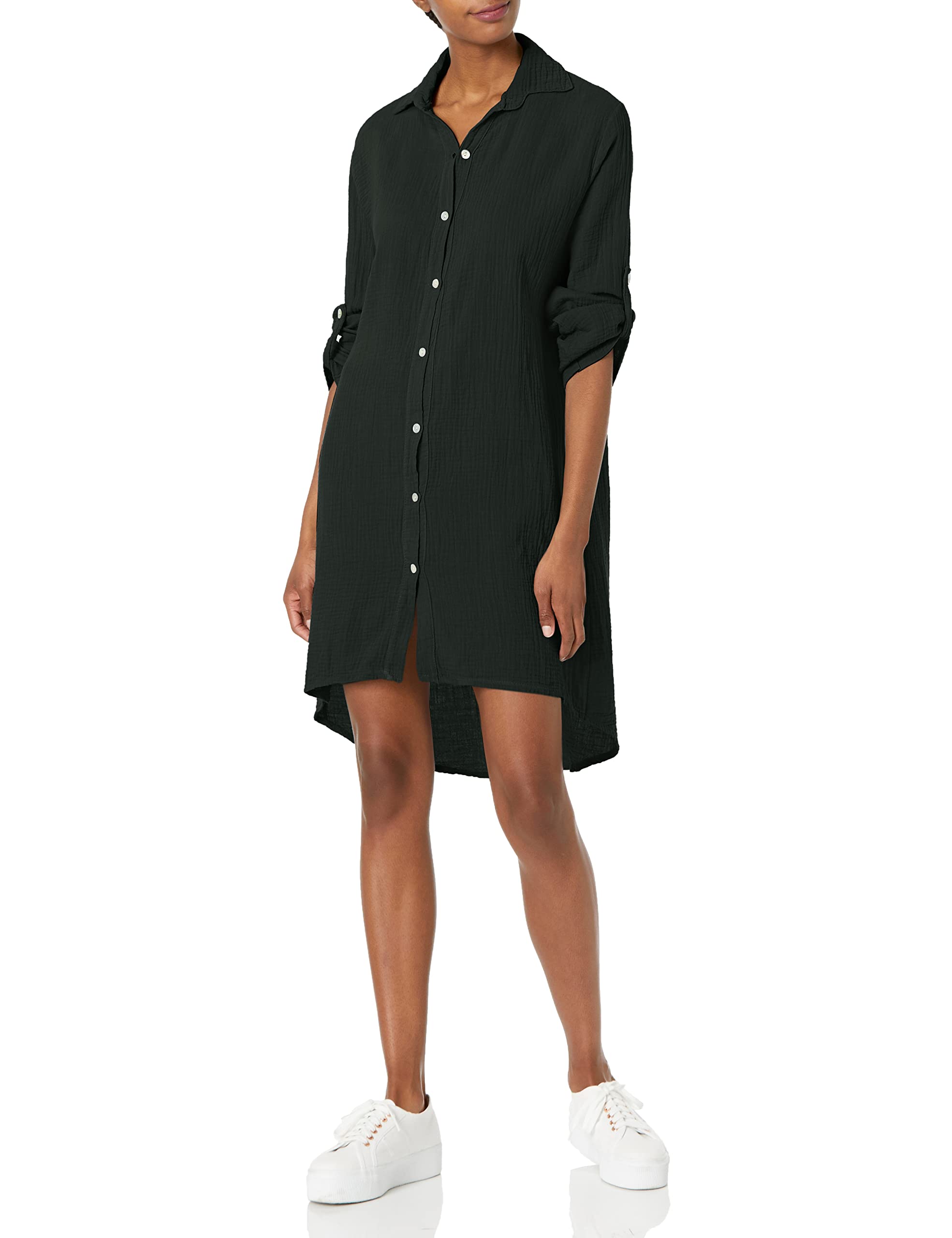 Italian Women's Roll-Tab Sleeve Shirt Dress - Elegant Casual Summer Dress for Work, Date Night & Vacation