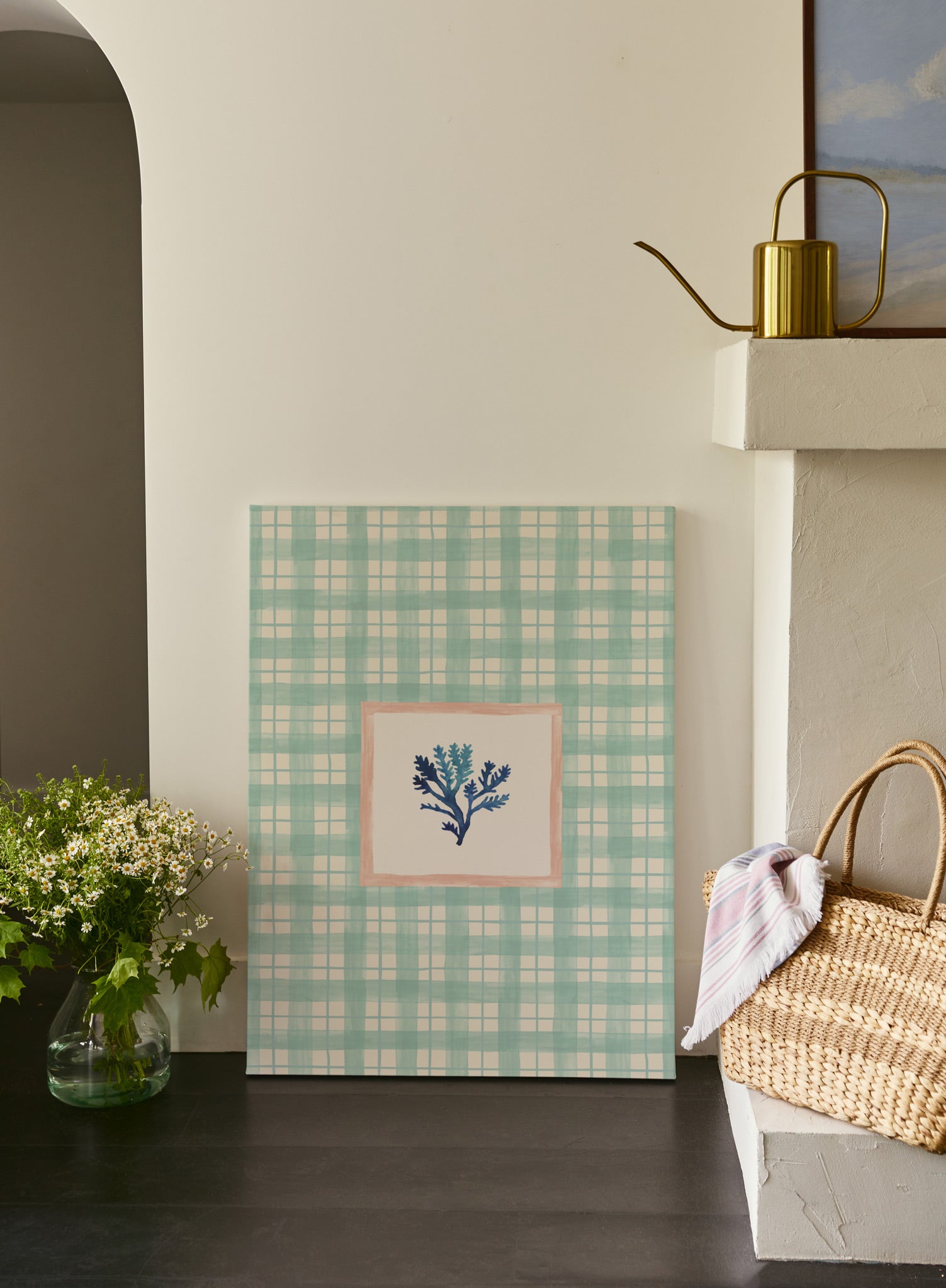 Stylish Corals and Plaid Poster - Vibrant Wall Art for Home, Office & Dorm Decor - Perfect for Living Room, Bedroom & Gift Giving