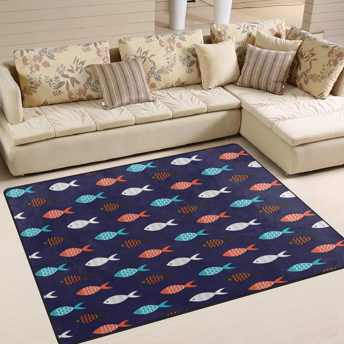 ALAZA Cartoon Cute Fish Area Rug - Soft Non-Slip 5'3
