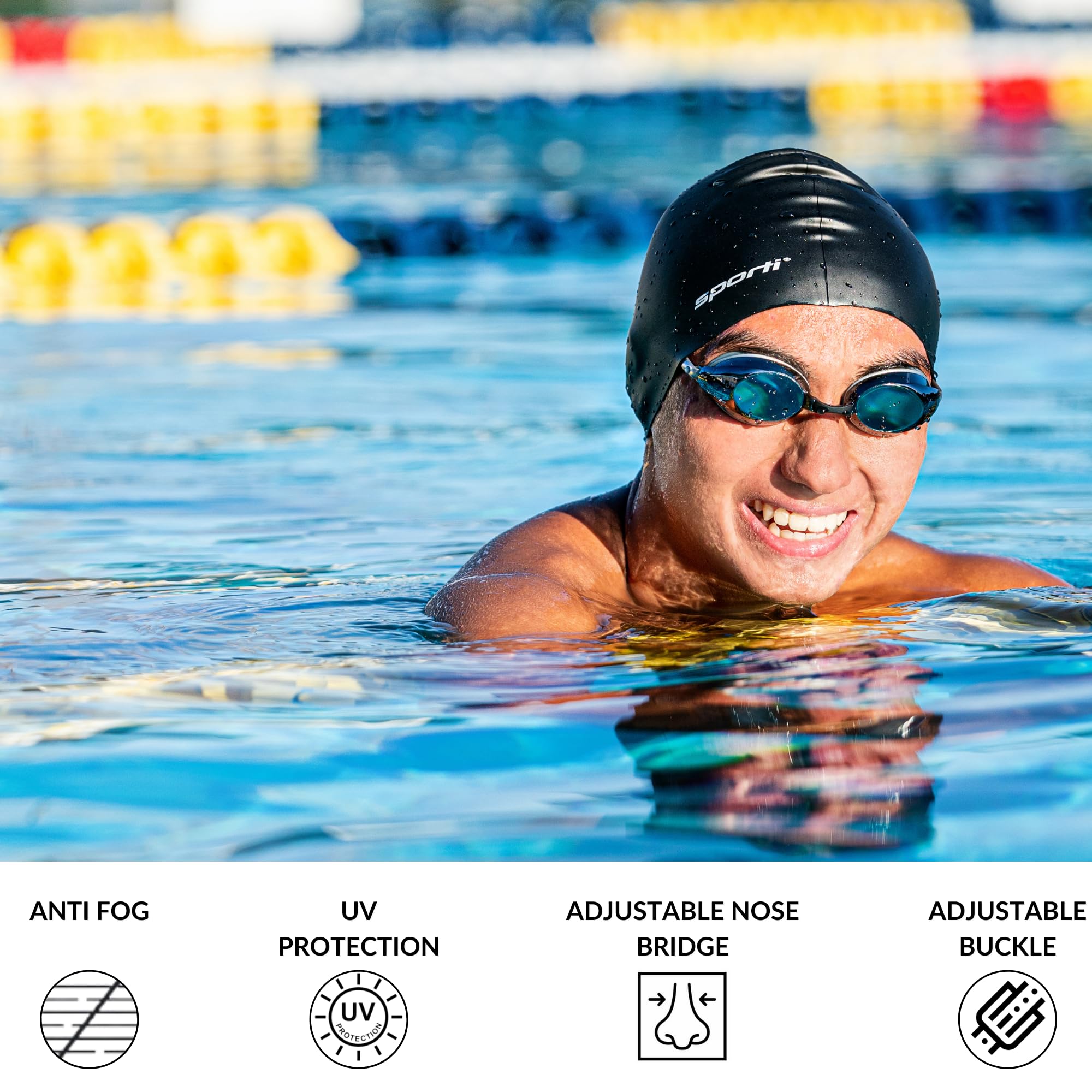 **Sporti Unisex Adult Swimming Goggles – Anti-Fog, UV Protection, Shatter-Resistant Swim Goggles for Men & Women (Mirror/Non-Mirror Lens) – Perfect for Pool, Lap Swimming & Triathlon Training**