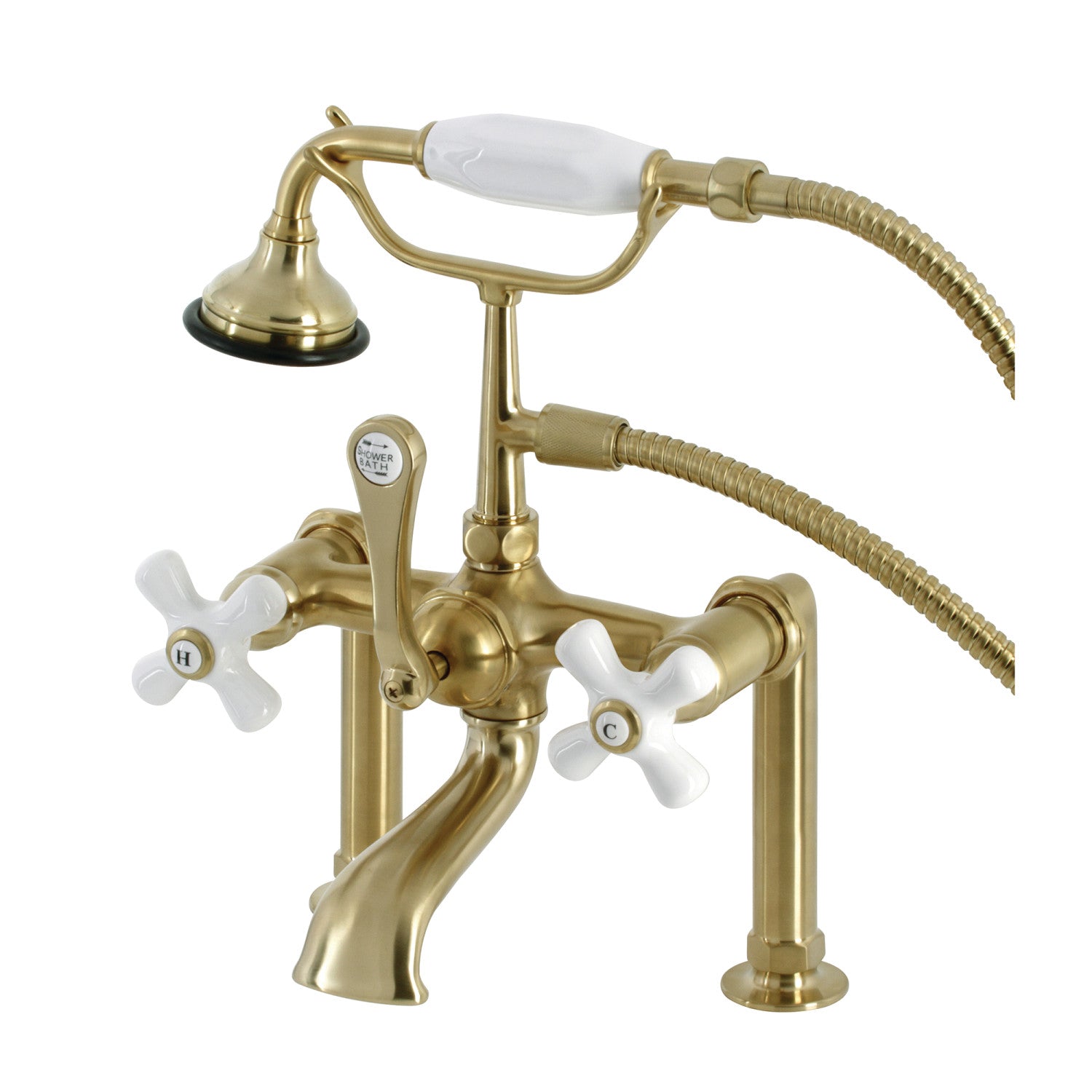Vintage Clawfoot Tub Faucet with Hand Shower - 3-Handle 2-Hole Deck Mount Brushed Brass Bathroom Fixture for Classic & Modern Bathrooms | Perfect for Renovations & Luxury Spa Experience