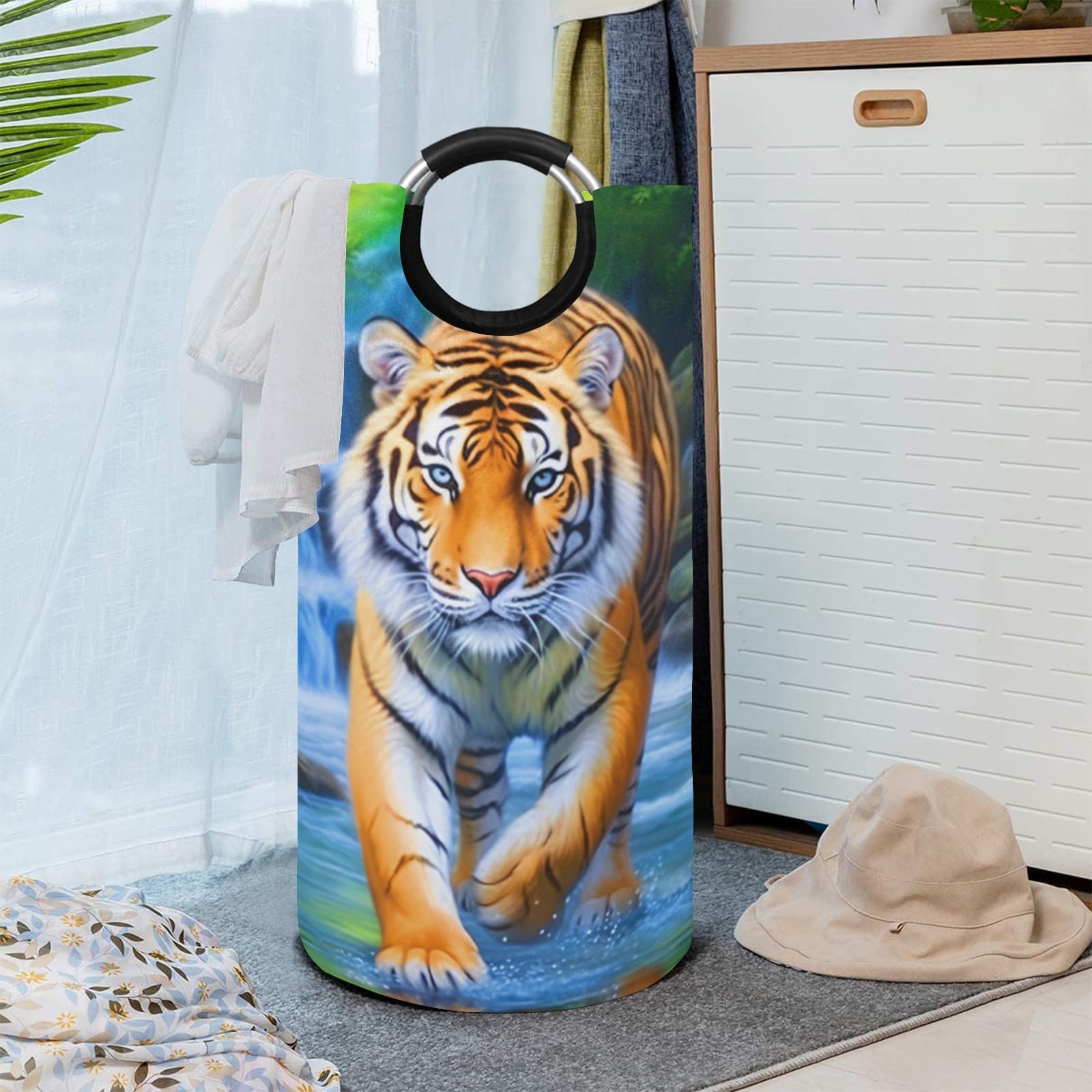 Dujiea 82L Extra Large Collapsible Laundry Basket with Aluminum Handles - Tall Round Clothes Hamper for Kids, Dorm Room, Bedroom Storage - Perfect for Laundry Organization and Space Saving