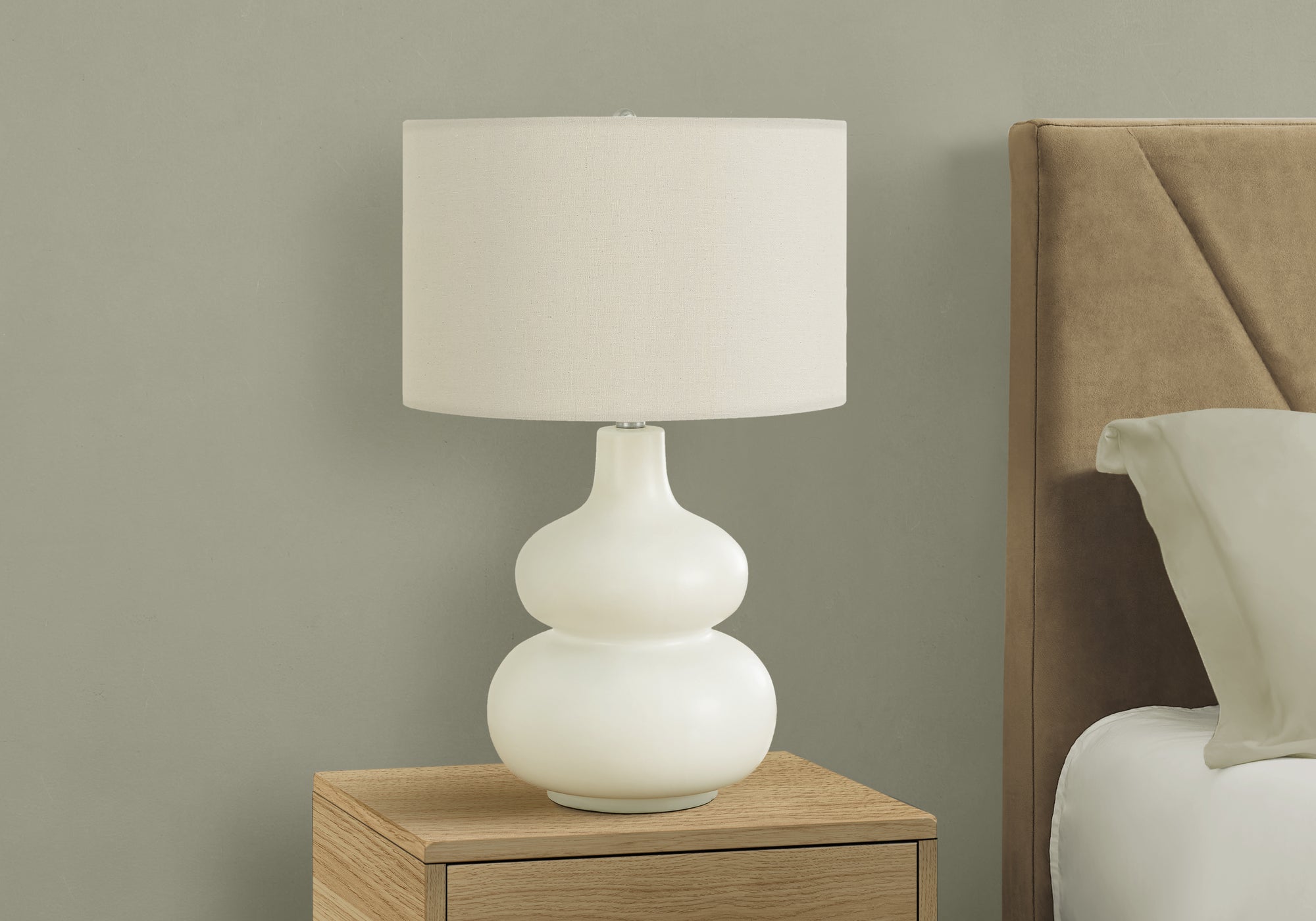 GlowDome Modern Ivory Ceramic Table Lamp with Cream Shade, 25H - Elegant Home & Office Lighting for Bedroom, Living Room, or Study Desk
