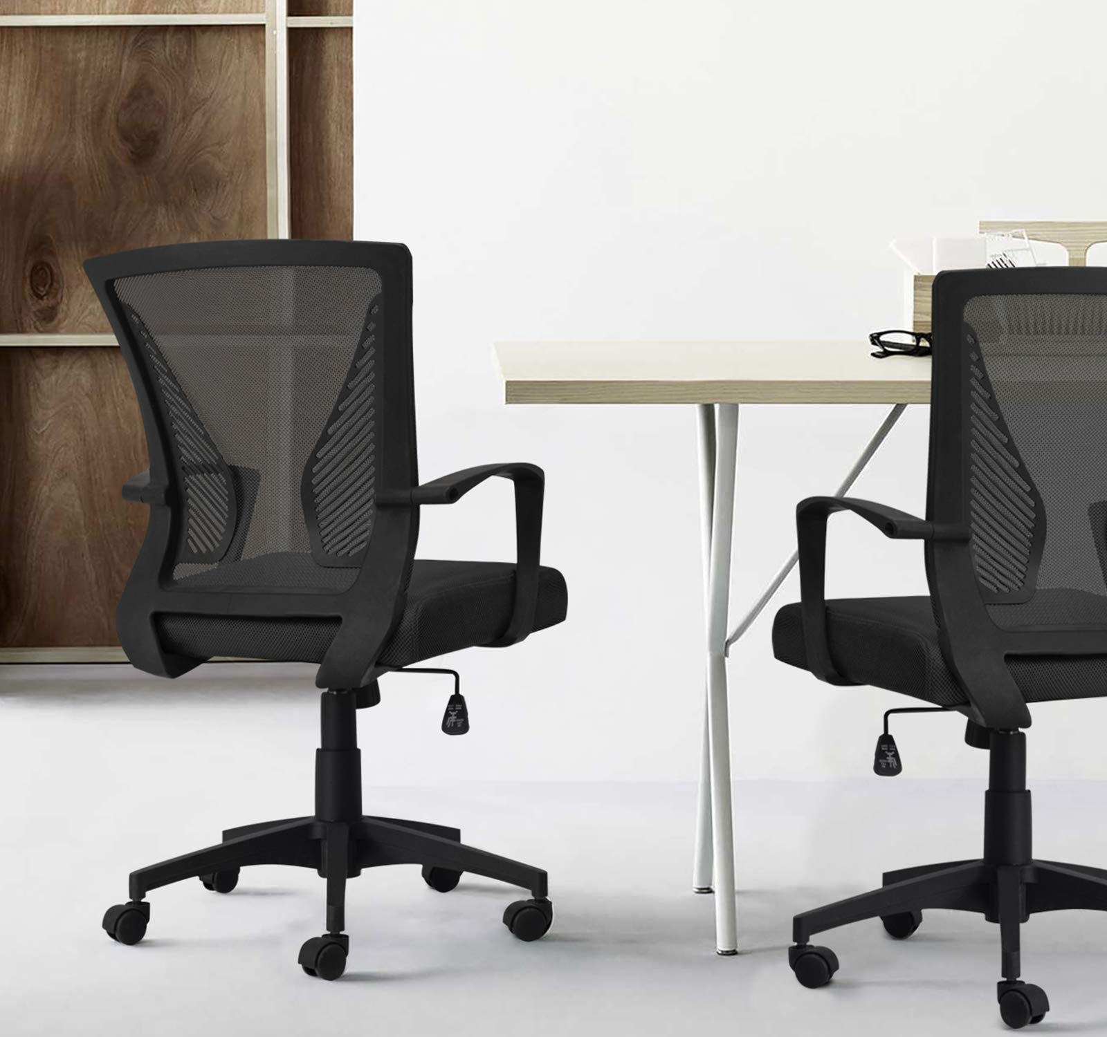 Ergonomic Mesh Office Chair with Lumbar Support - Adjustable Mid Back Computer Desk Chair, Swivel Rolling Task Chair with Armrest for Home & Office Use (Black) - Perfect for Long Work Hours, Gaming & Study Sessions