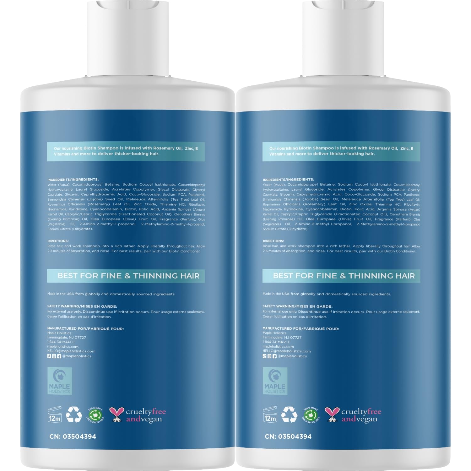 Rosemary & Biotin Shampoo for Thinning Hair - Vegan Volumizing Shampoo with B Vitamins, Argan Oil & Tea Tree Oil - Sulfate, Paraben & Silicone Free - For Fine & Weak Hair (2 Pack) - Perfect for Daily Hair Care & Scalp Nourishment
