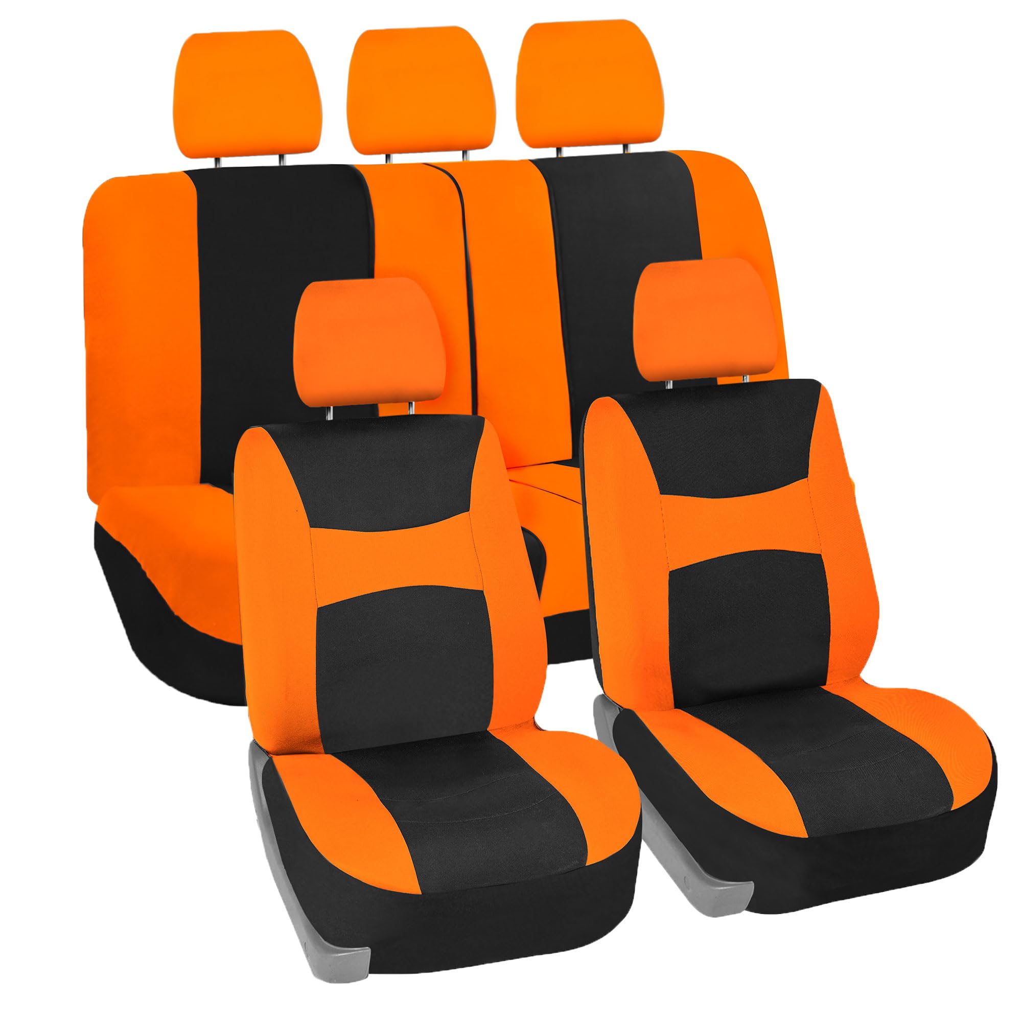 Premium FH Group Universal Car Seat Covers Full Set - Breathable Cloth Fabric, Airbag Compatible for SUVs, Sedans & Vans (Orange) | Front Low Back & Split Bench Rear Seat Protection | Perfect for Daily Commute, Road Trips & Family Travel