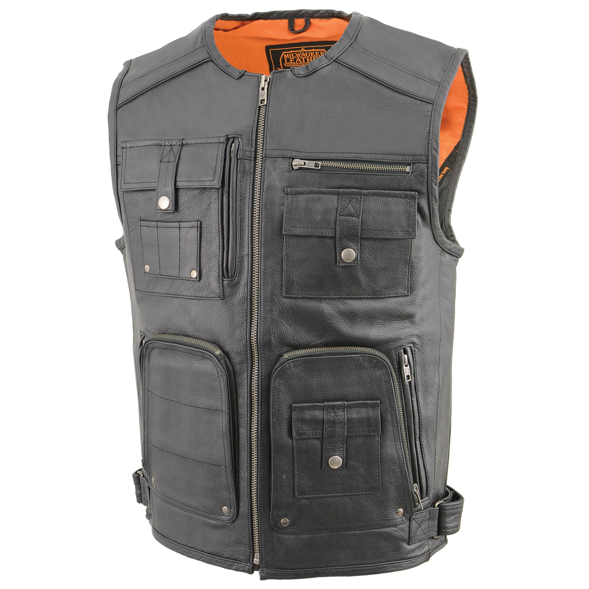 Milwaukee Leather MLM3580 Men's Zipper Front Utility Vest with Multiple Pockets - Durable Workwear for Outdoor Activities, Hunting & Construction