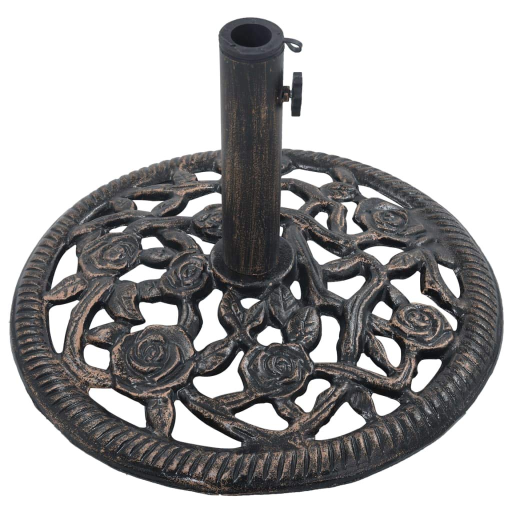 FAMIROSA Heavy Duty Cast Iron Bronze Garden Parasol Base - 26.5 lbs Umbrella Stand with Floral Design for Outdoor Patio, Deck & Garden Decor (18.9