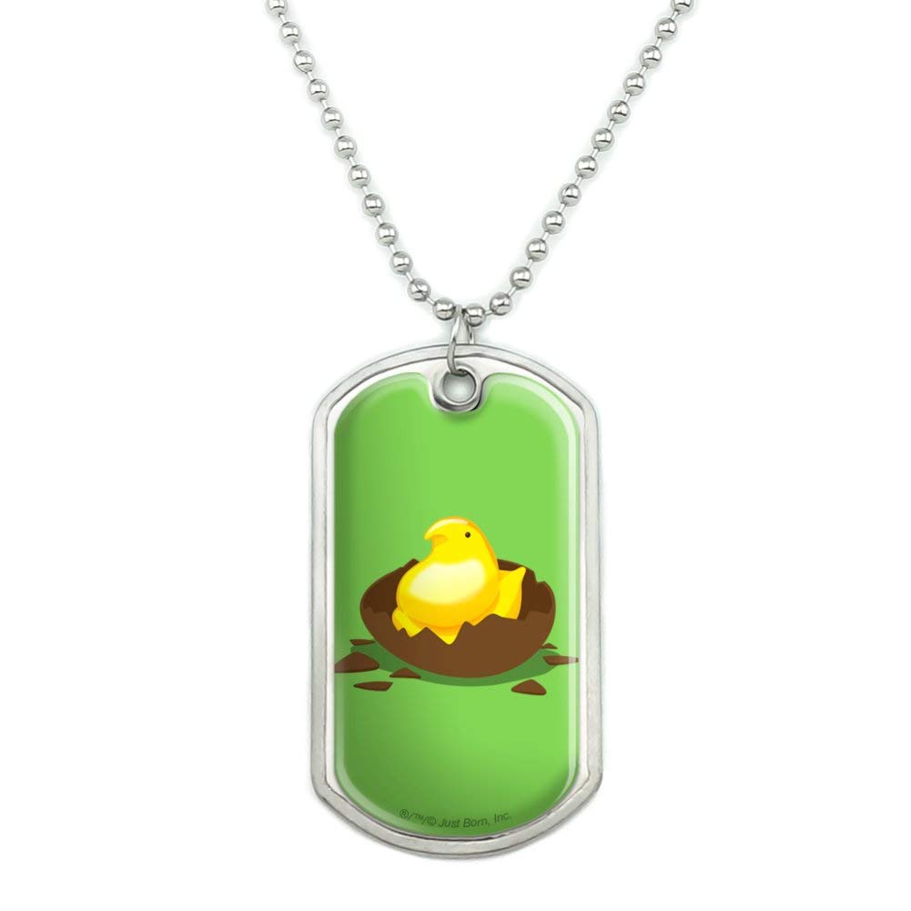 GRAPHICS & MORE Peeps Hatching from Chocolate Easter Egg Military Dog Tag Pendant Necklace with Chain - Perfect for Easter Gifts, Military Appreciation & Unique Jewelry Collection