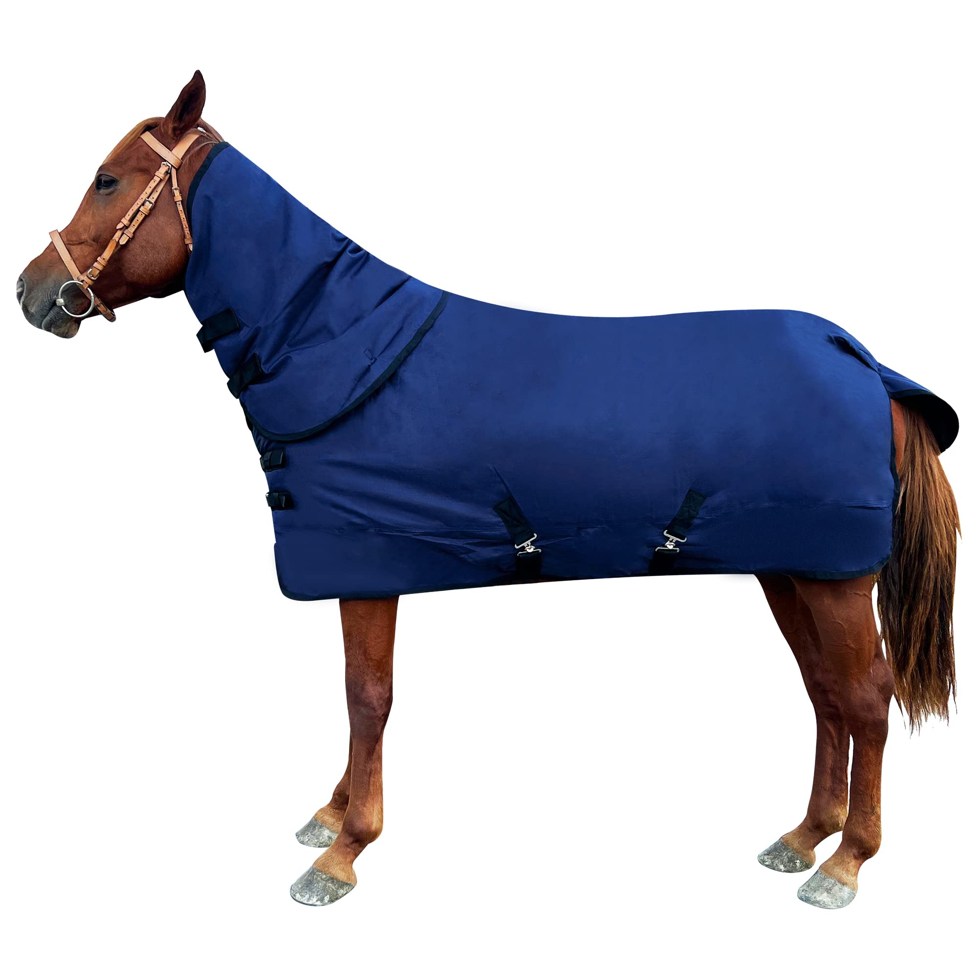 Premium 1200D Winter Waterproof Horse Blanket - Detachable Neck Cover, 220g Warm Cotton Filling for Cold Weather | Mid-Weight Equestrian Horseware | Ideal for Stables, Trail Riding & Winter Shows (Blue, 78 Inches)