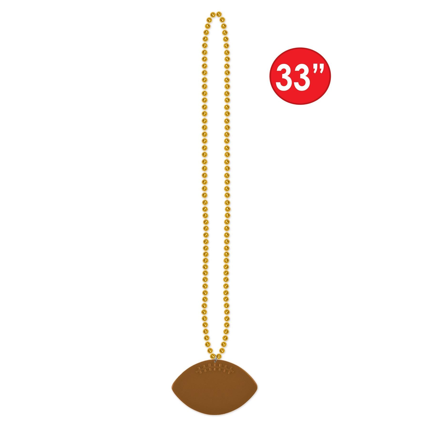 12 Pack Gold Party Bead Necklaces with Football Medallion - Bulk Mardi Gras Beads for Football Games, Festivals, and Costume Parties