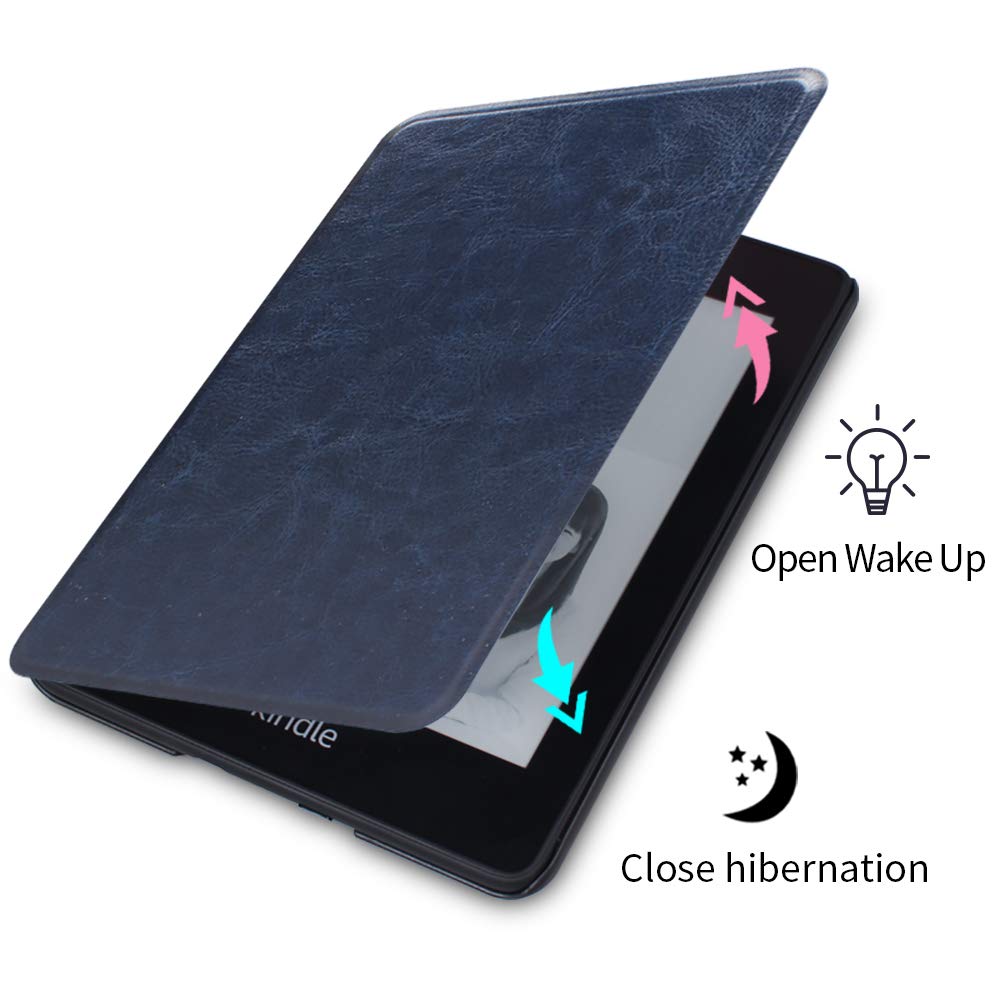 Waterproof Kindle 10th Generation (2019 Release) Case - Durable Leather Cover with Auto Wake/Sleep & Hand Strap, Compatible with Model J9G29R (Dark Blue) - Perfect for Beach, Pool & Outdoor Reading